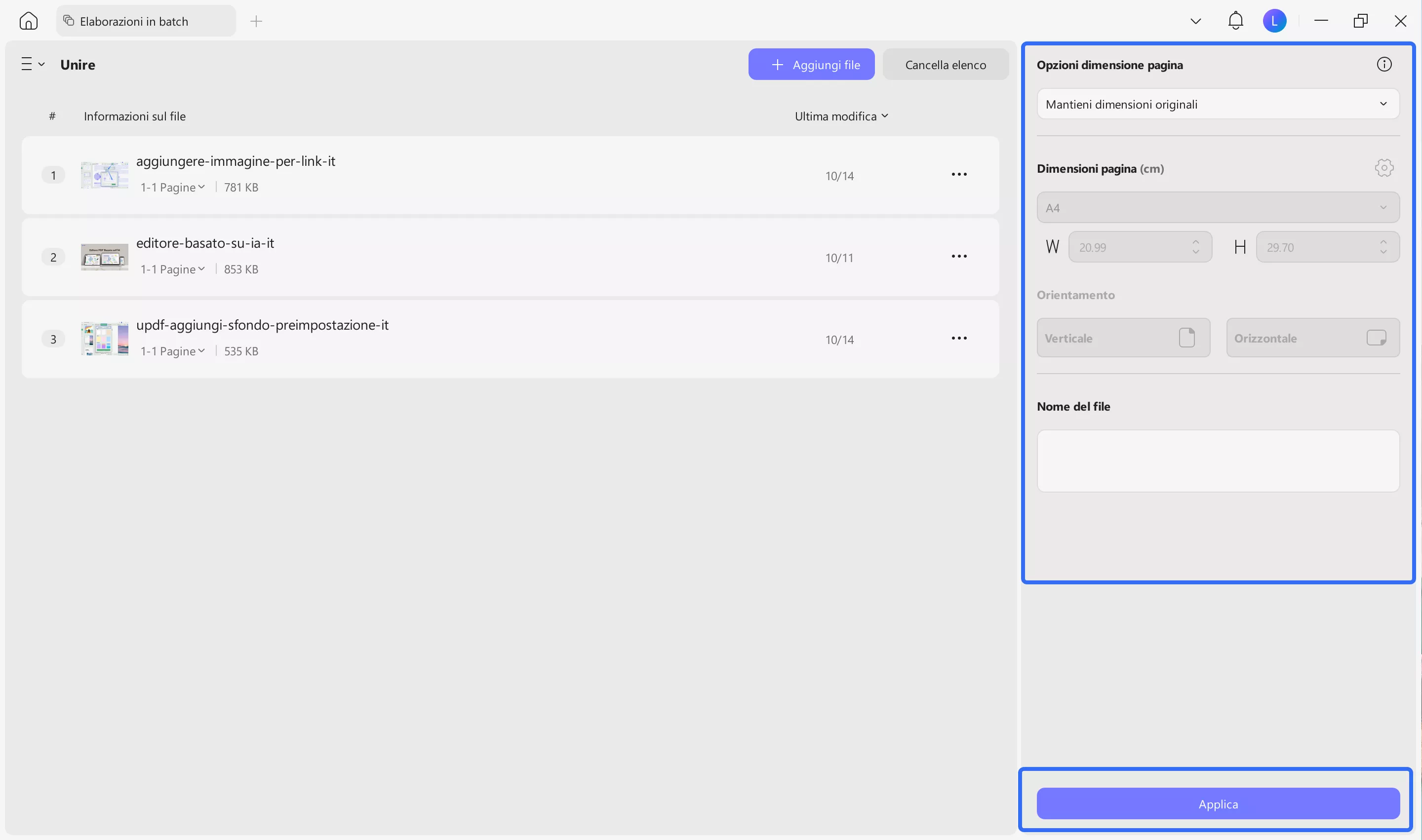add file name and click apply to merge updf windows