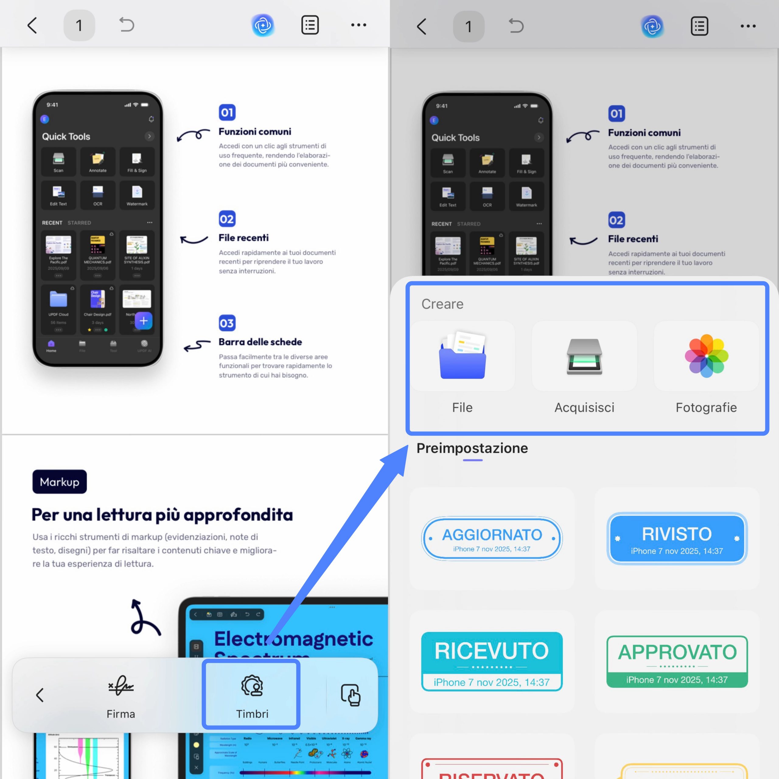 importa timbri ios updf
