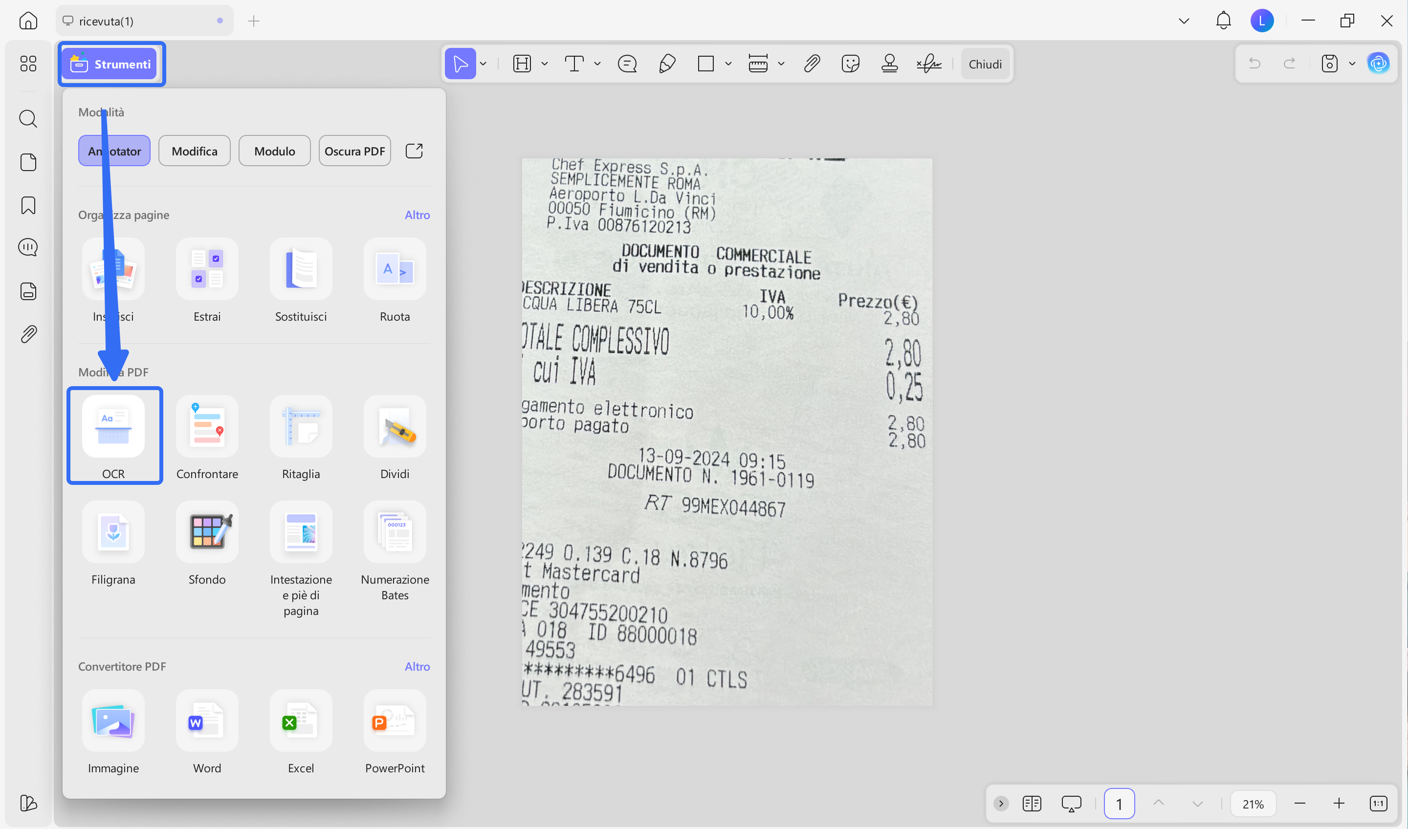 OCR receipt with updf windows