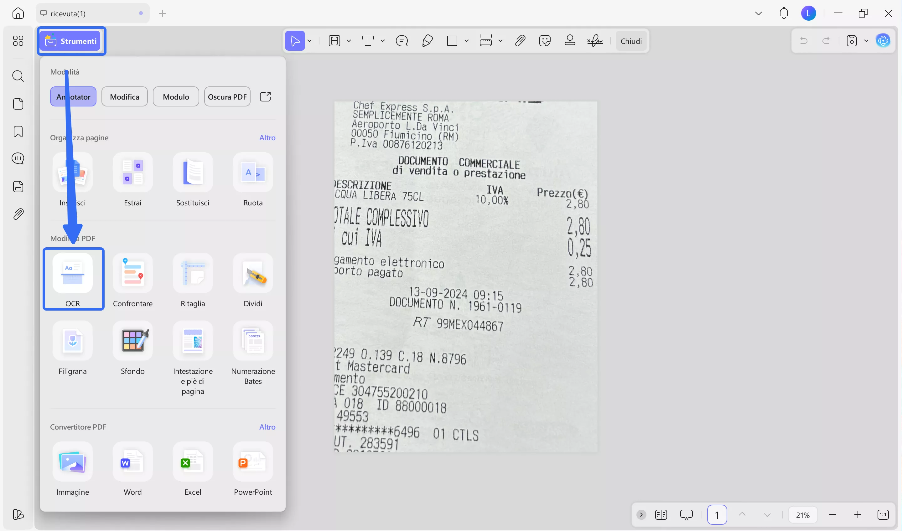 OCR receipt with updf windows
