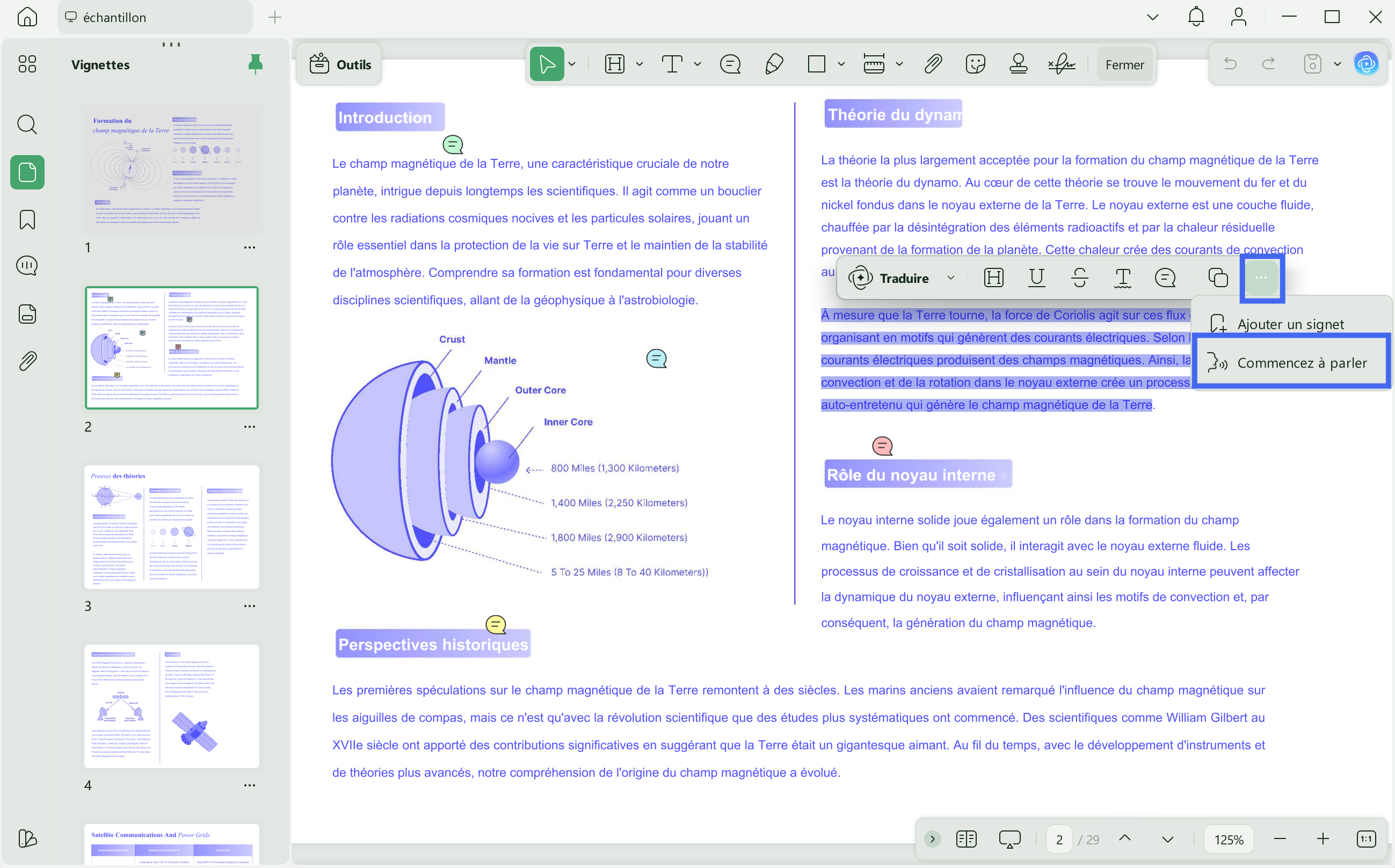 Fonction de lecture vocale UPDF