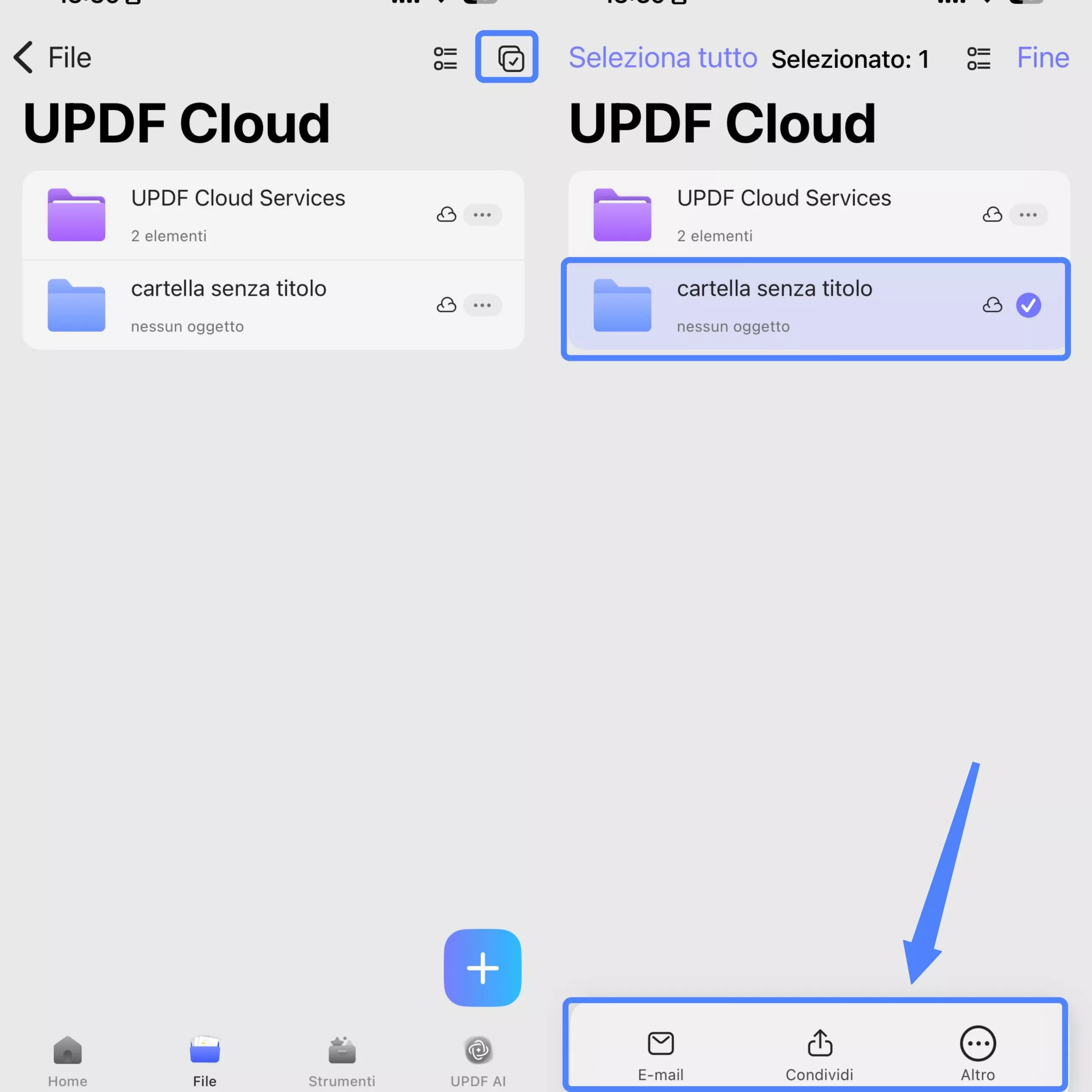 select files or folders in updf cloud
