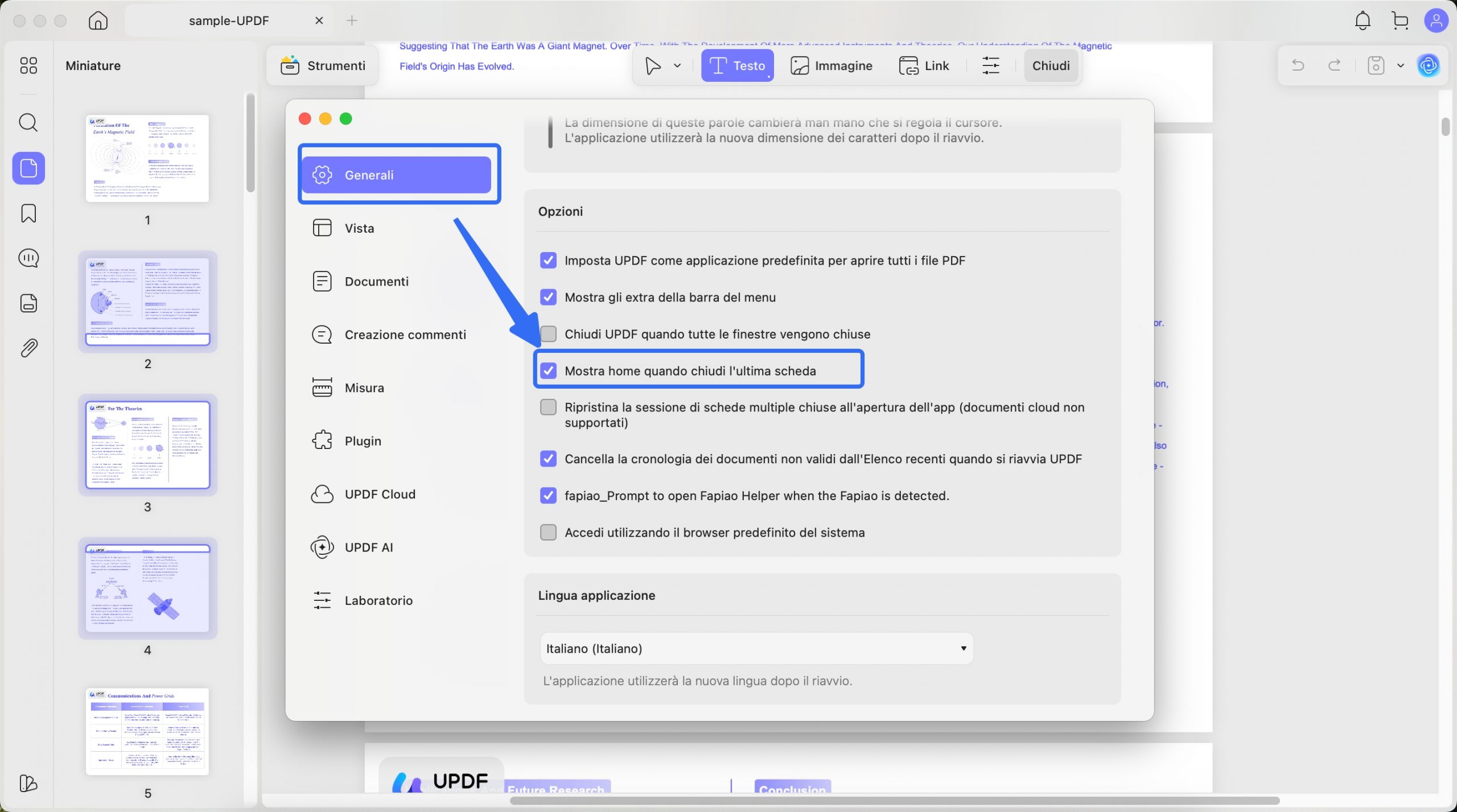 updf mostra pagina home mac