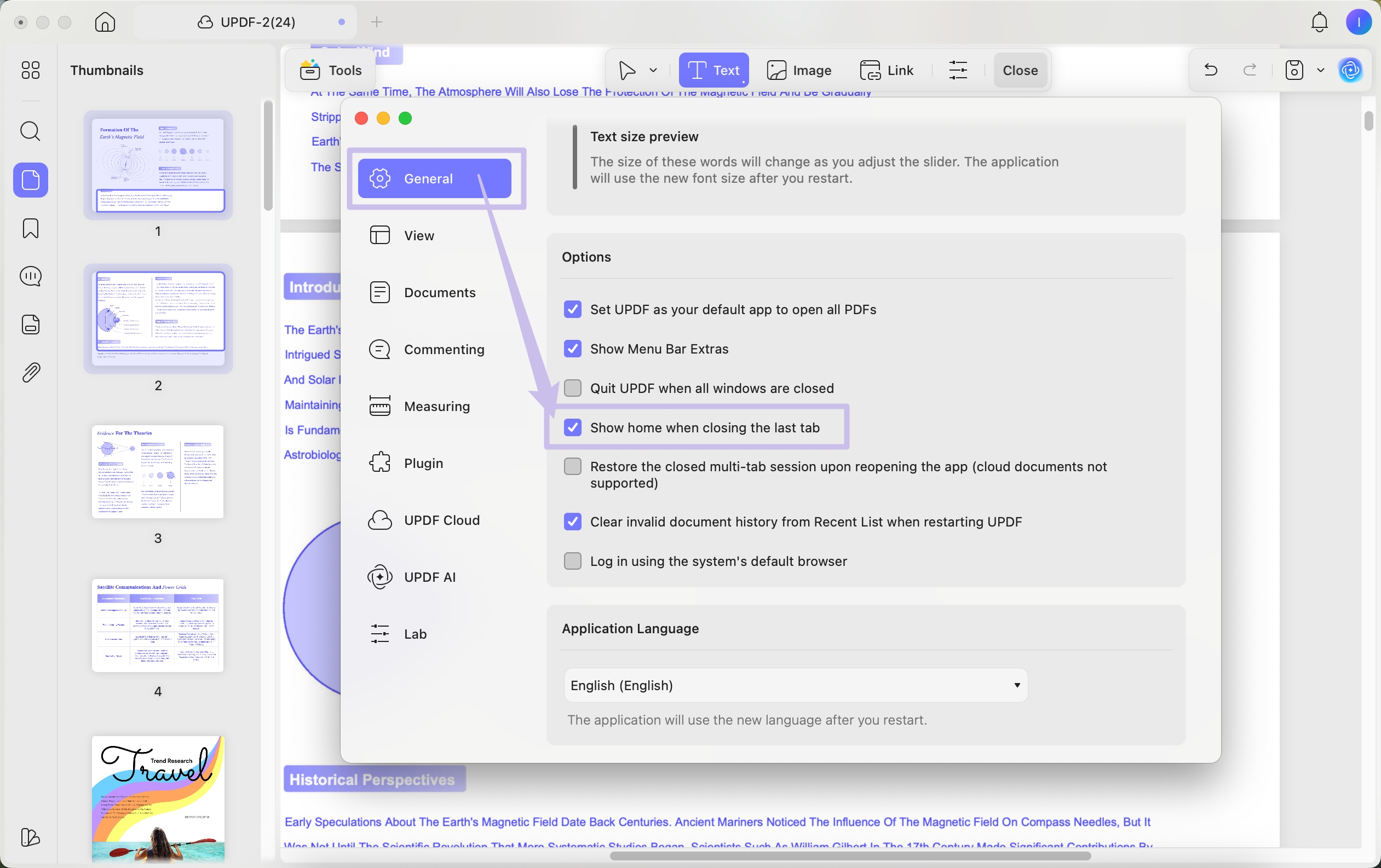 updf show home page mac