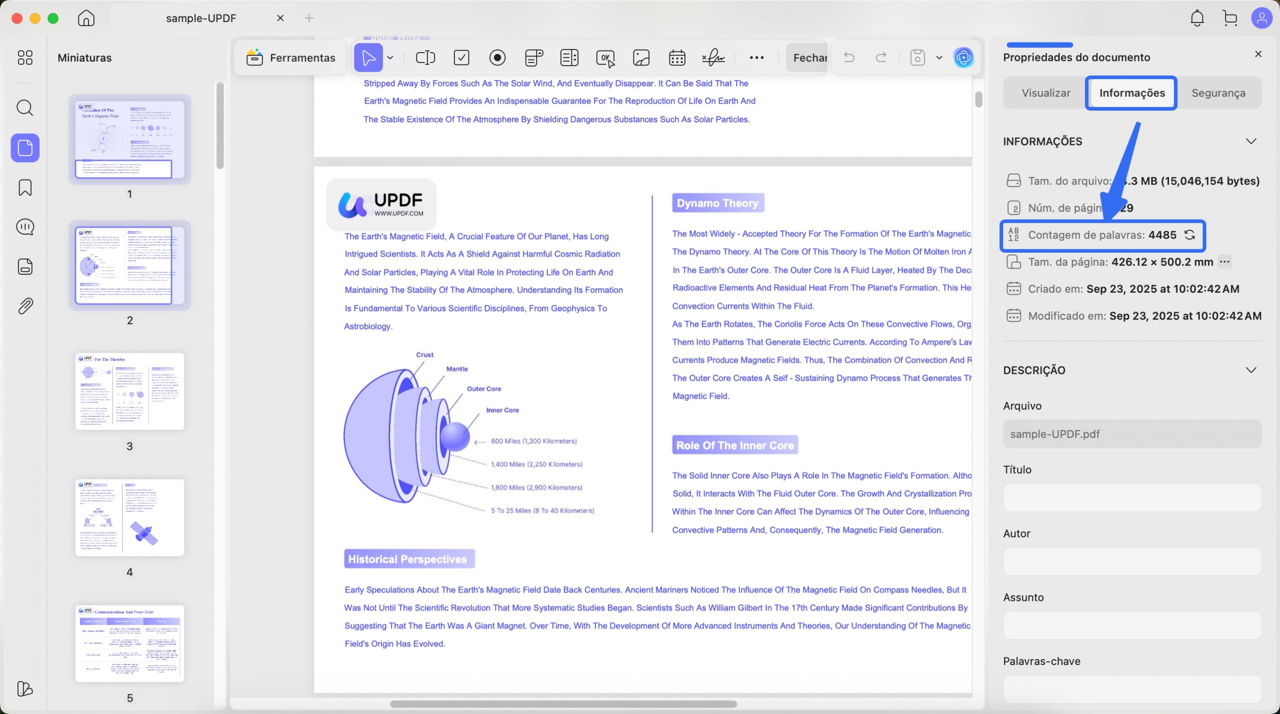 updf show word count info mac