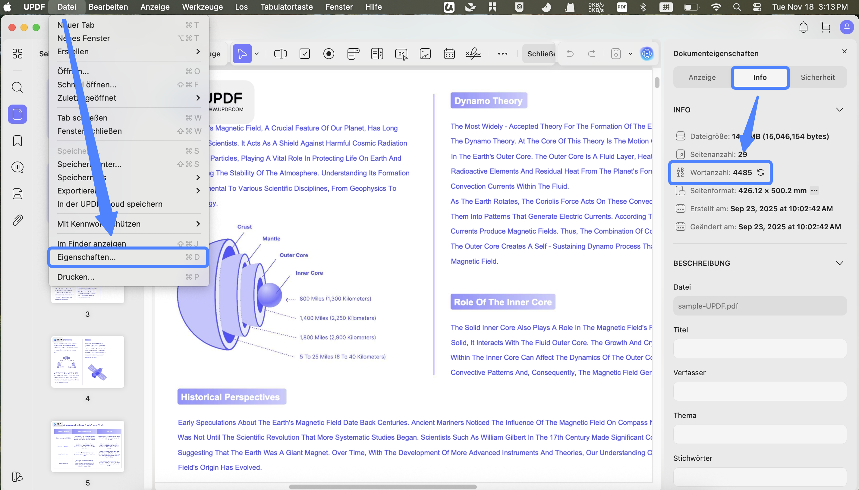 updf show word count info mac