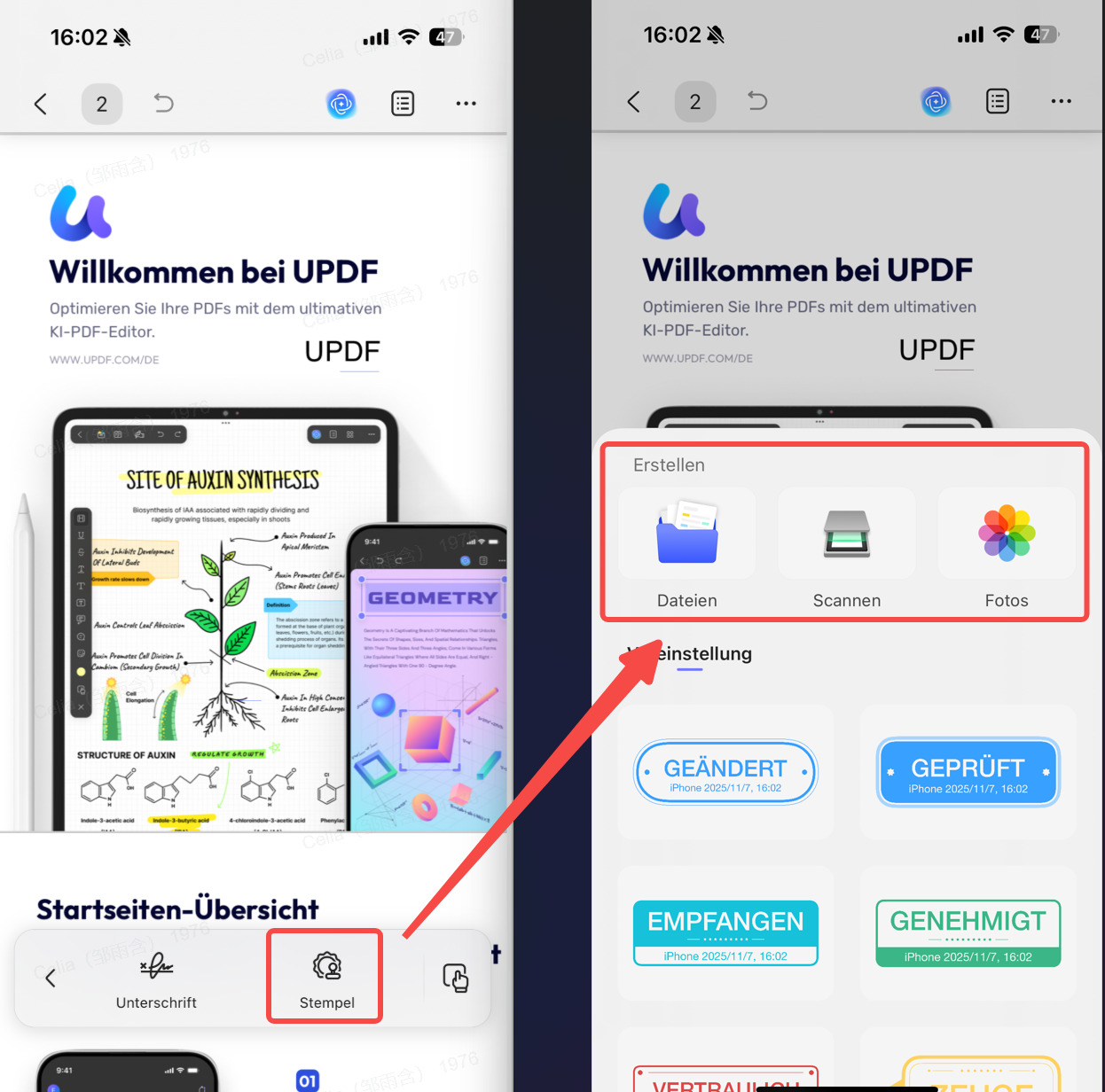 Stempel in iOS UPDF importieren