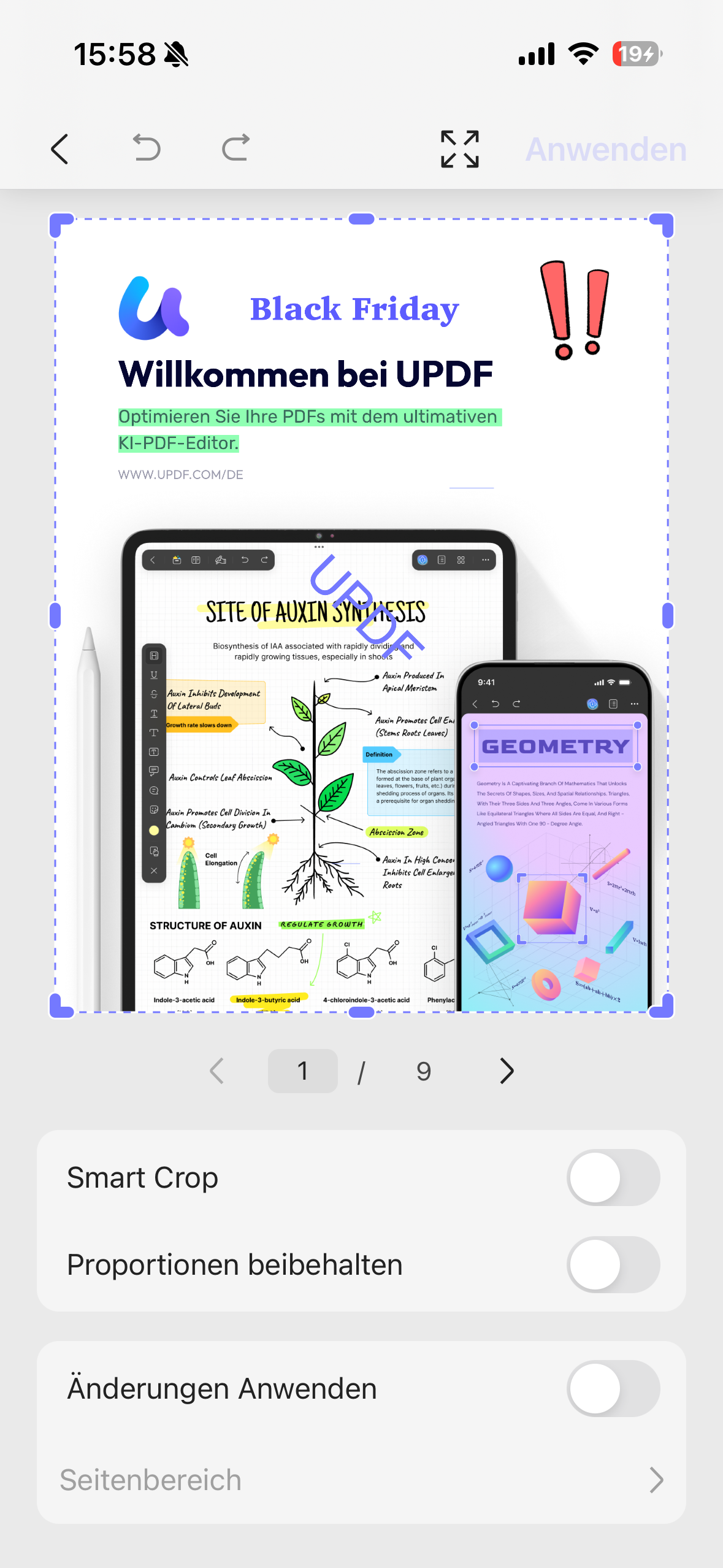 crop pdf pages ios