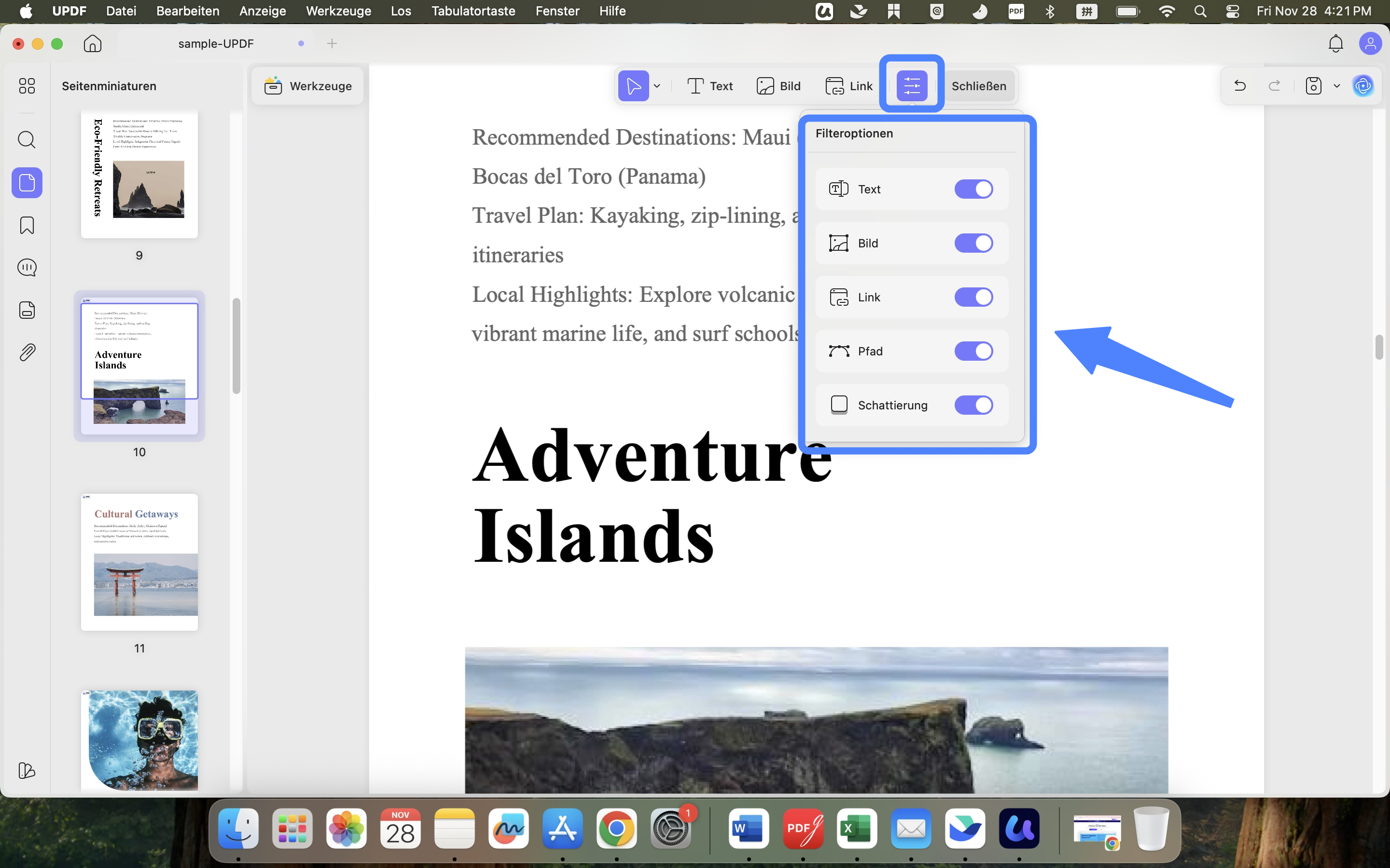 filter elements in edit mode mac
