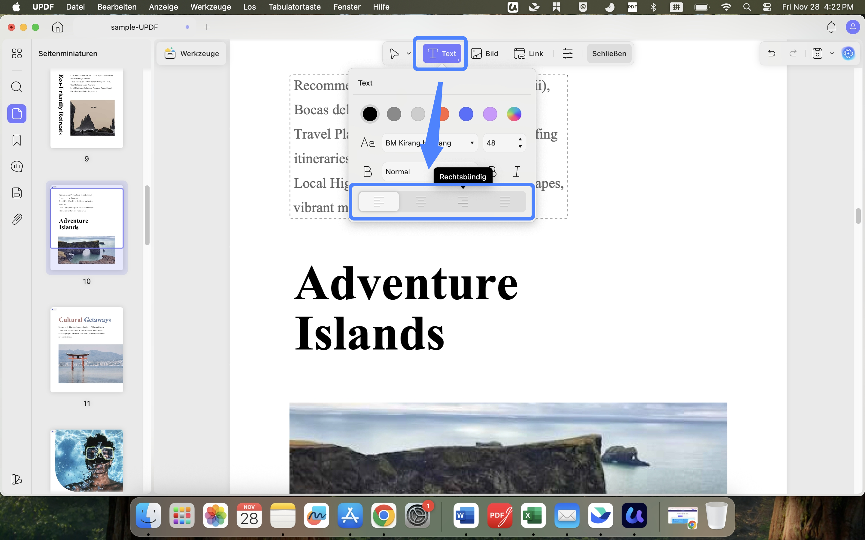 choose a default text alignment mac