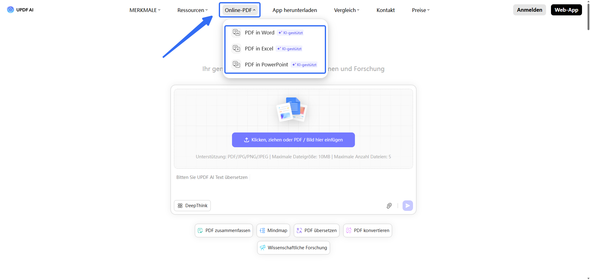updf ai online pdf features