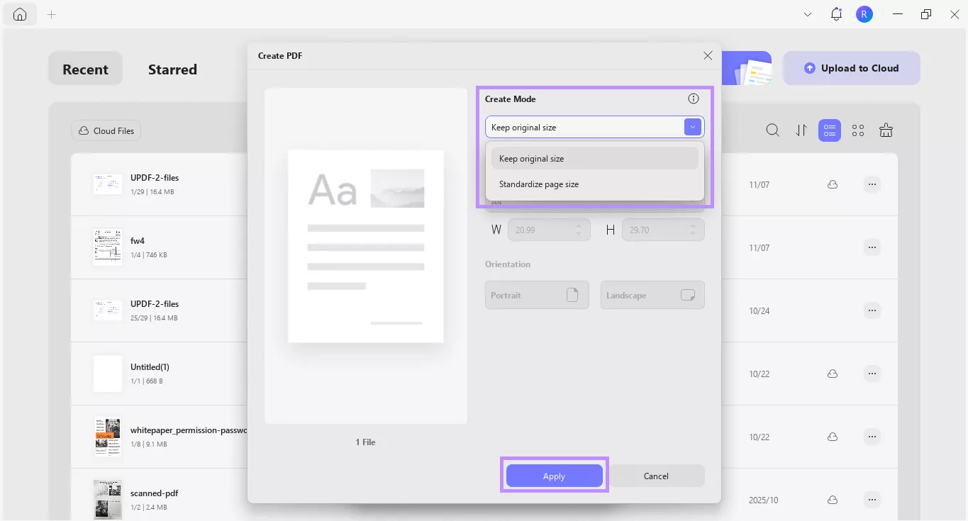 choose a create mode and click apply