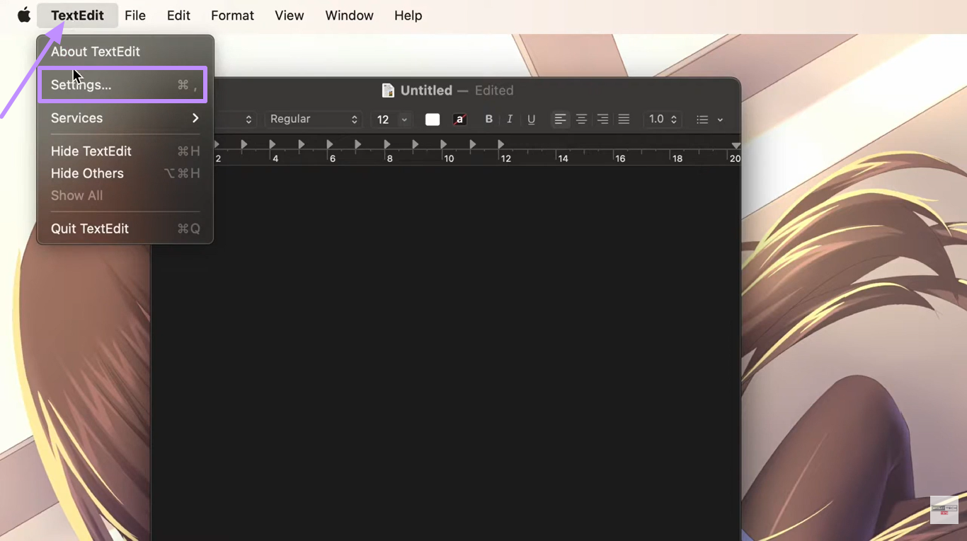 open the settings panel