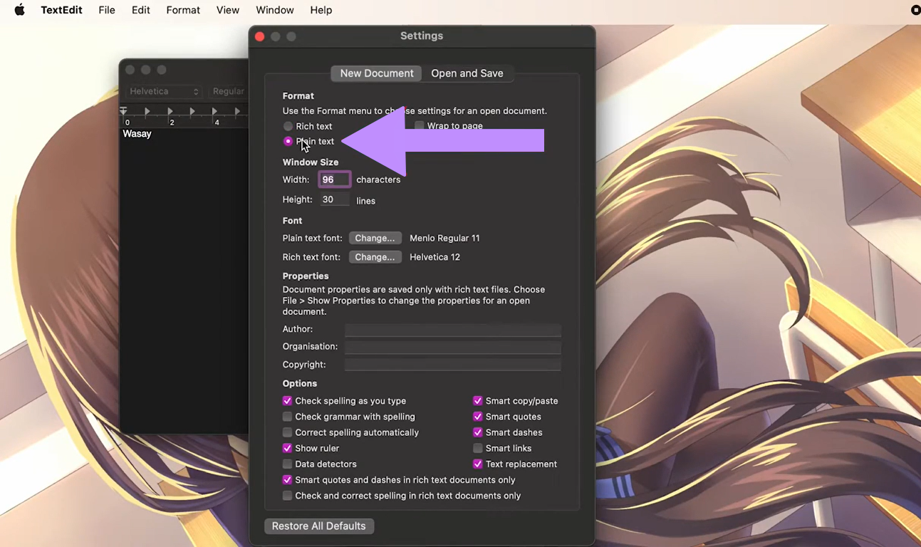 enable the plain text option