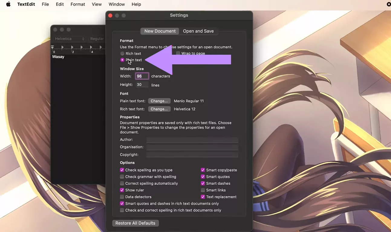 enable the plain text option