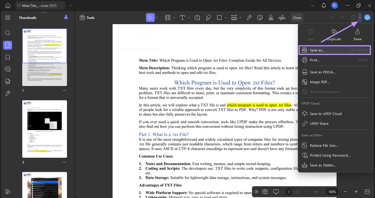  select save as option