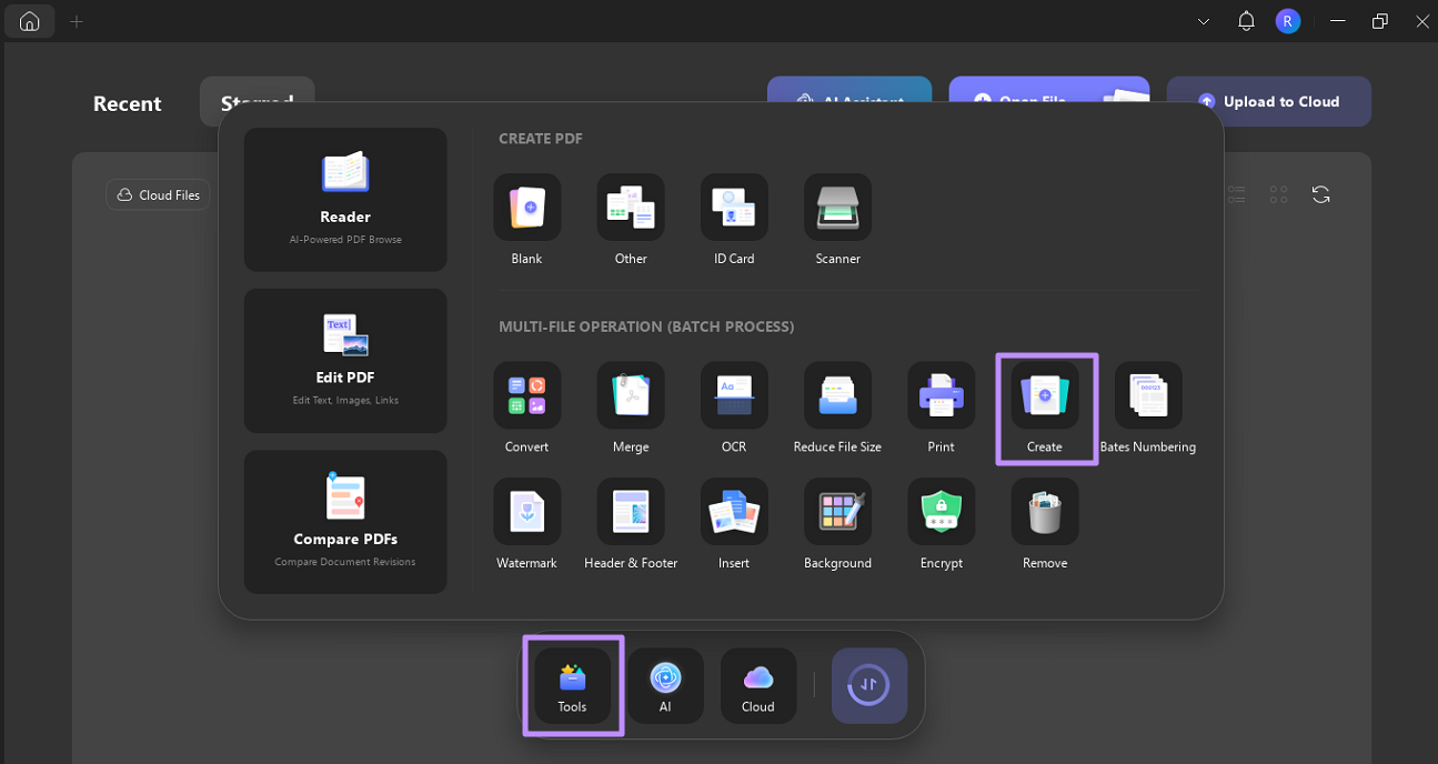 select create option in tools