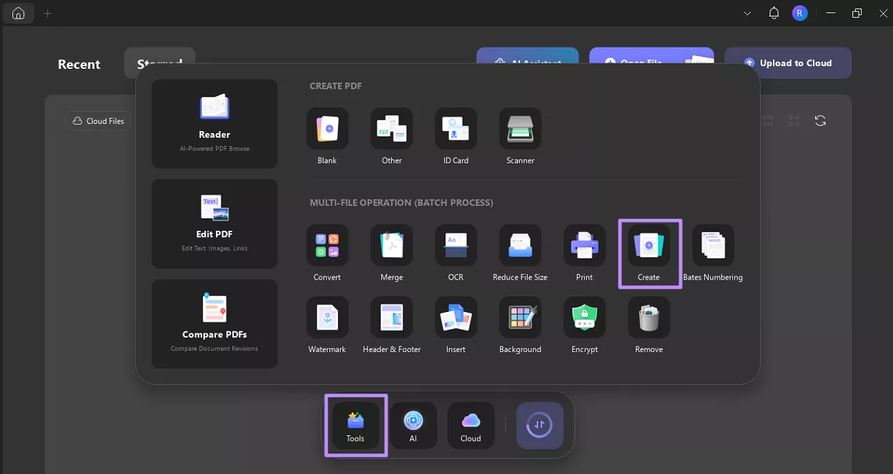 select create option in tools