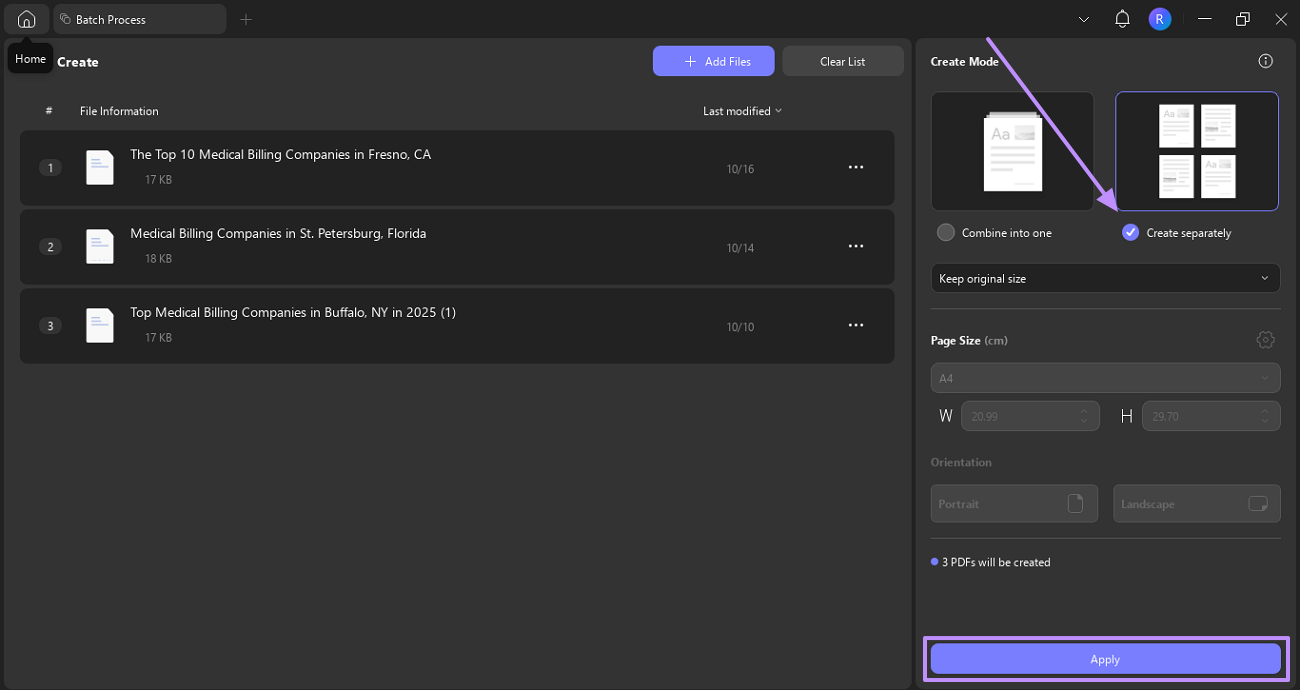 create separate pdf for txt files