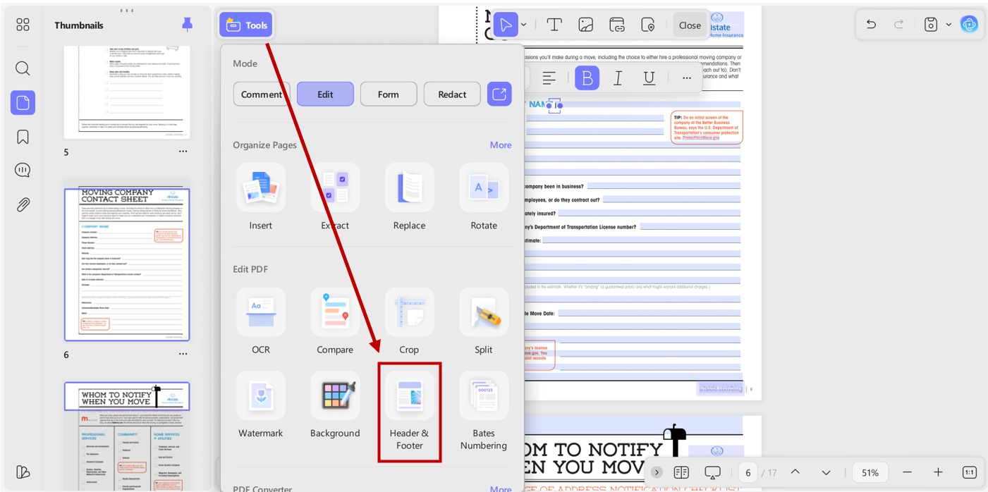 adding header and footer to pdf