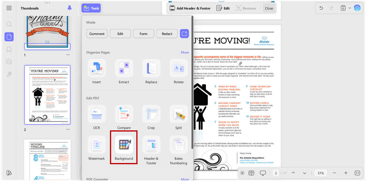 change background in pdf documents
