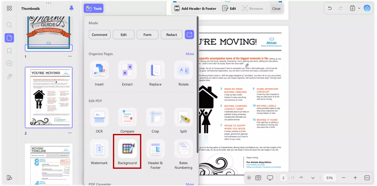 change background in pdf documents