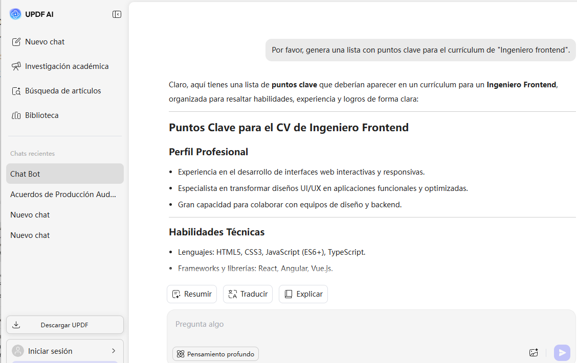 Generación por profesión con UPDF AI