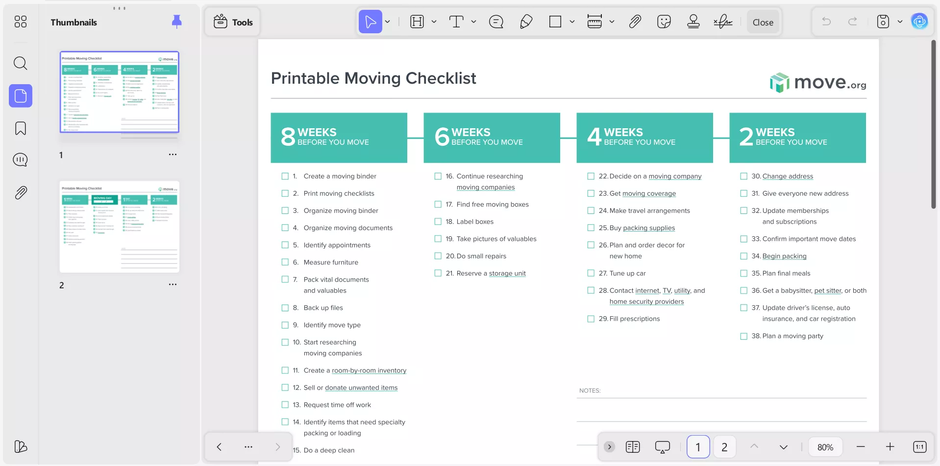 importing checklist in updf