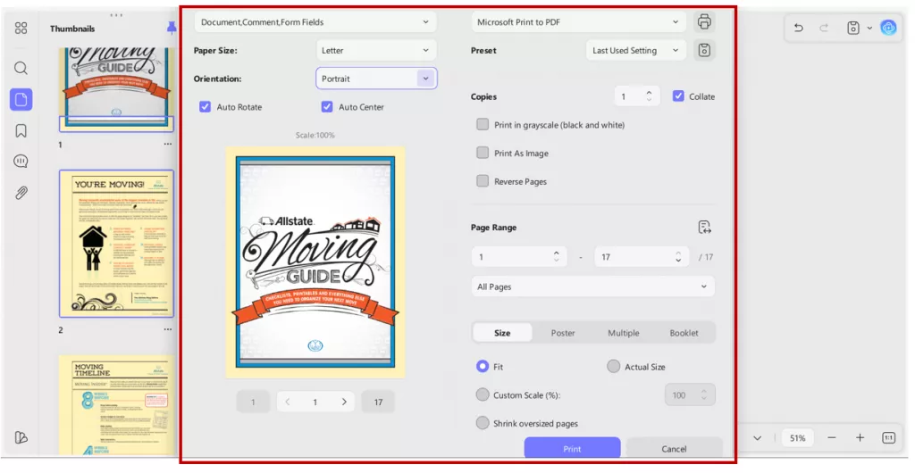 printing documents with updf