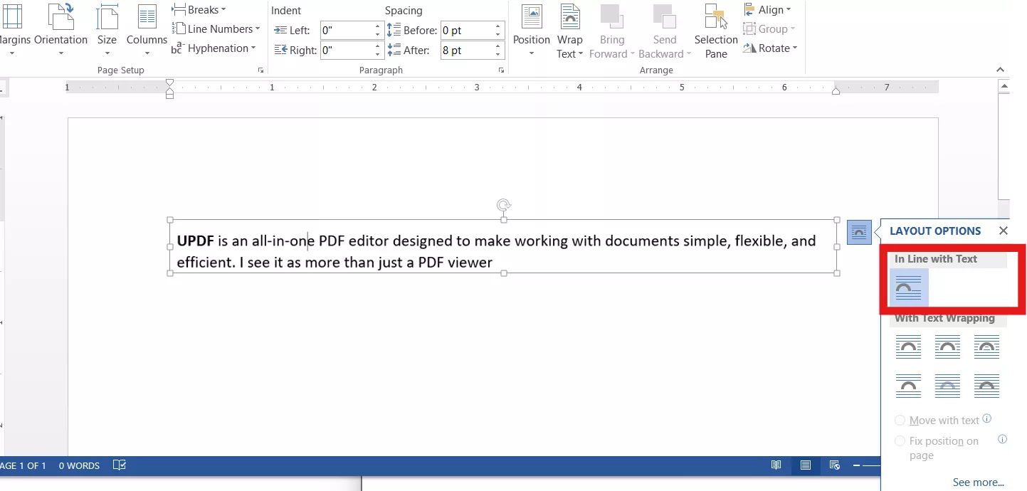 Setting Layout Options (In Line with Text)