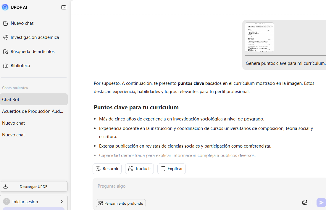 Optimización inteligente de currículum con UPDF AI