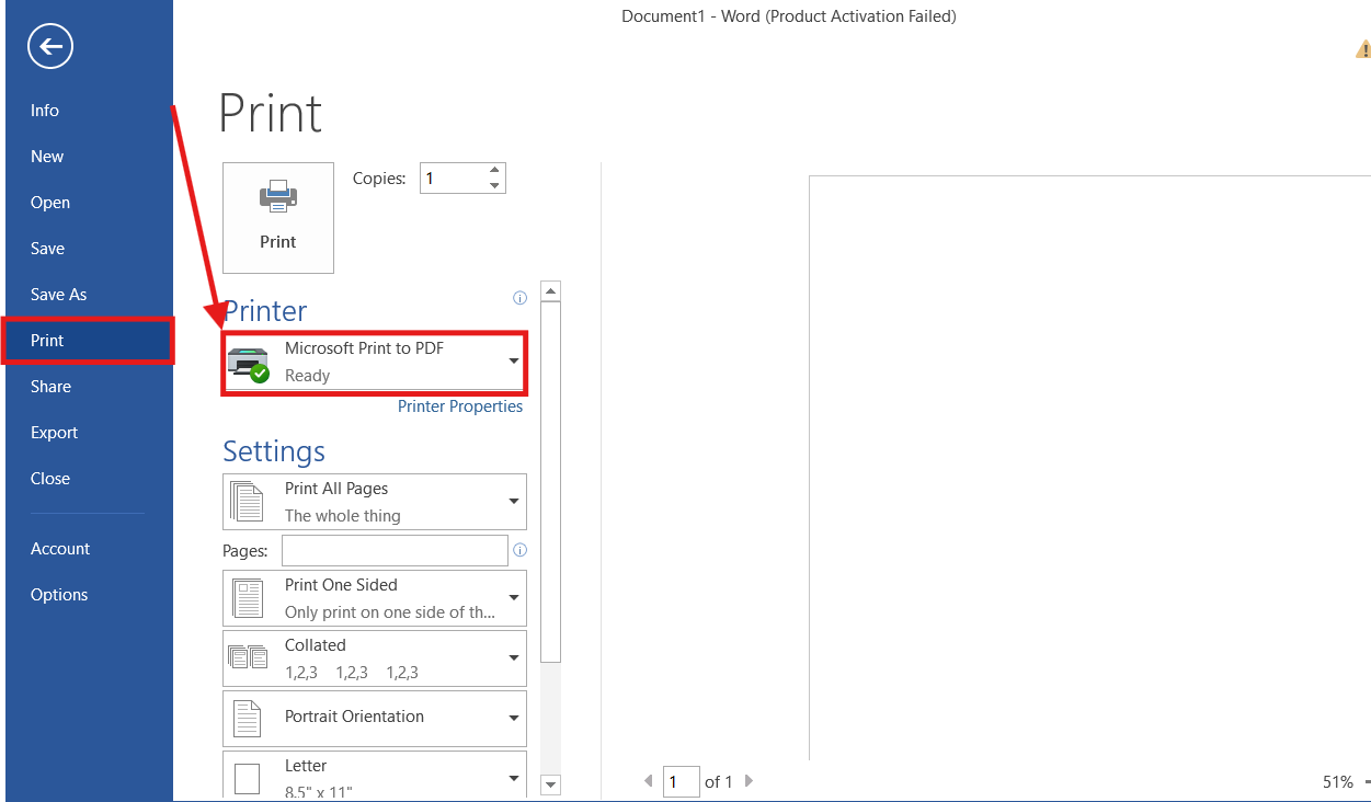 Using the Microsoft Print to PDF feature