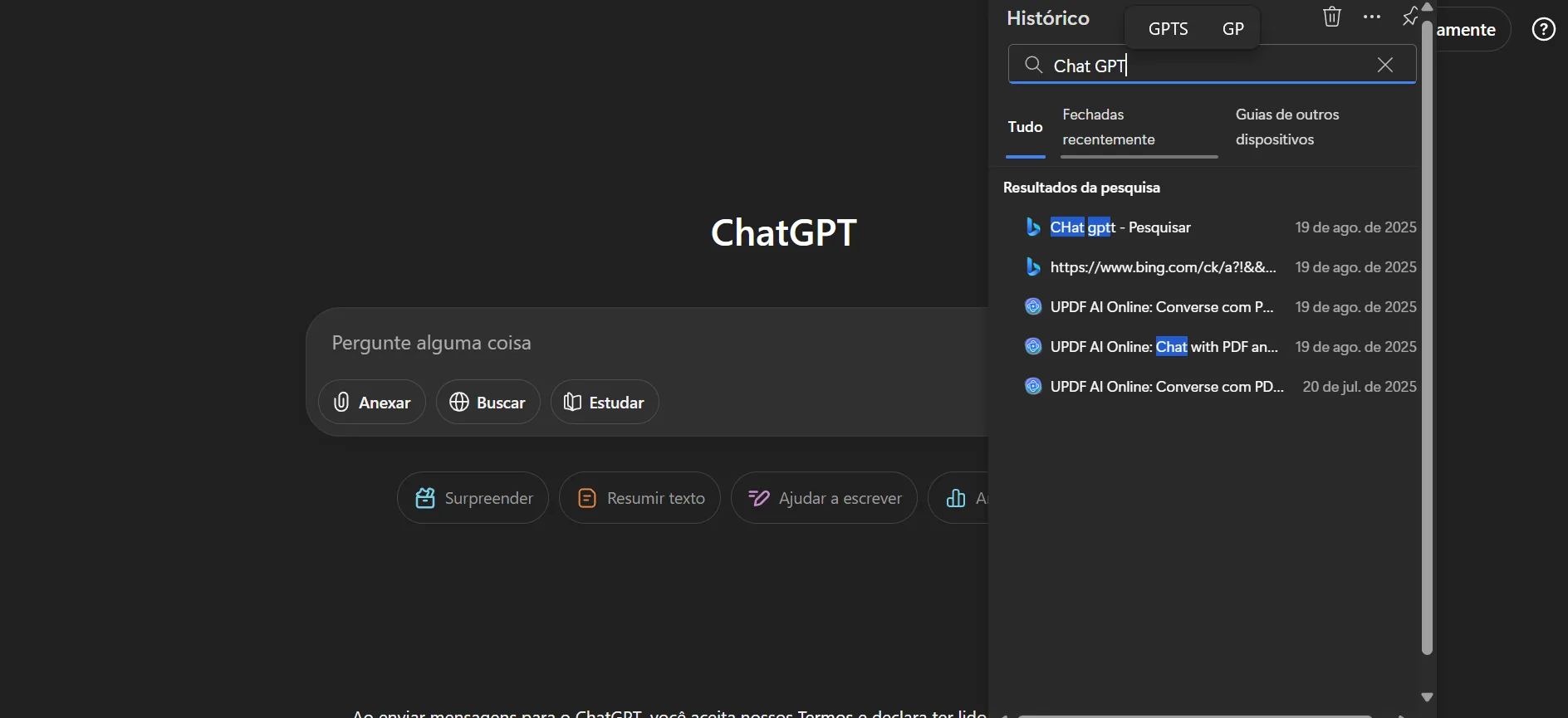 abrir a janela do histórico no chatgpt