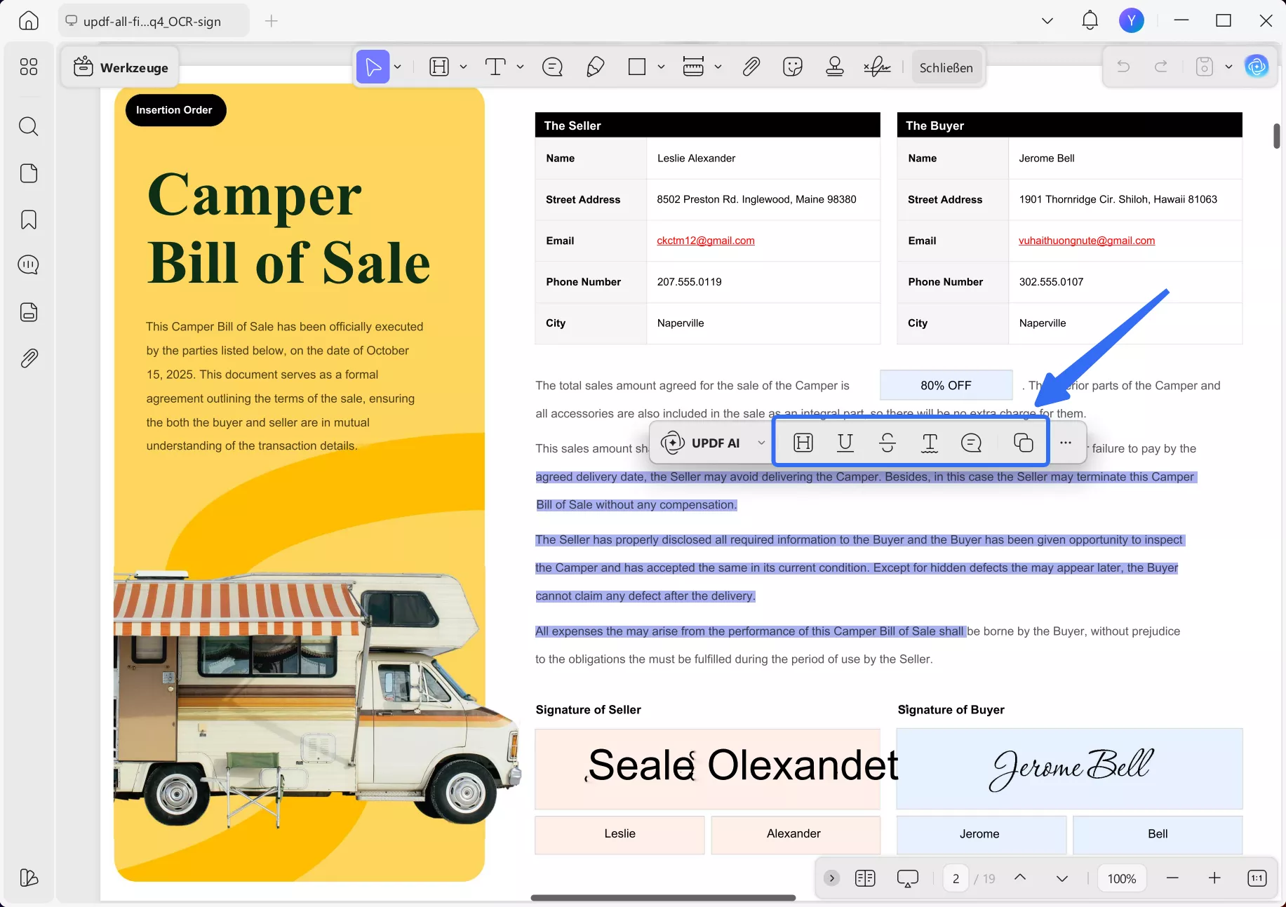 Markierungswerkzeuge aus der Symbolleiste auswählen
