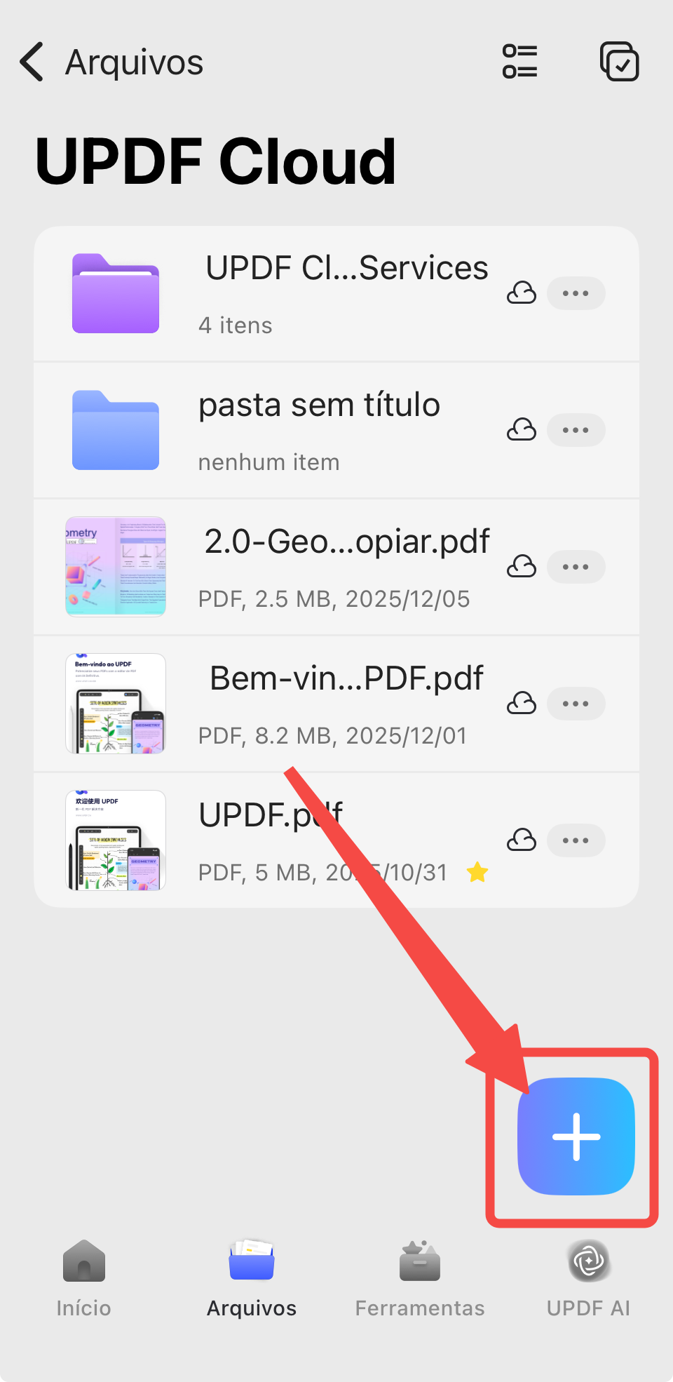 tocar no ícone de mais (+) na tela principal