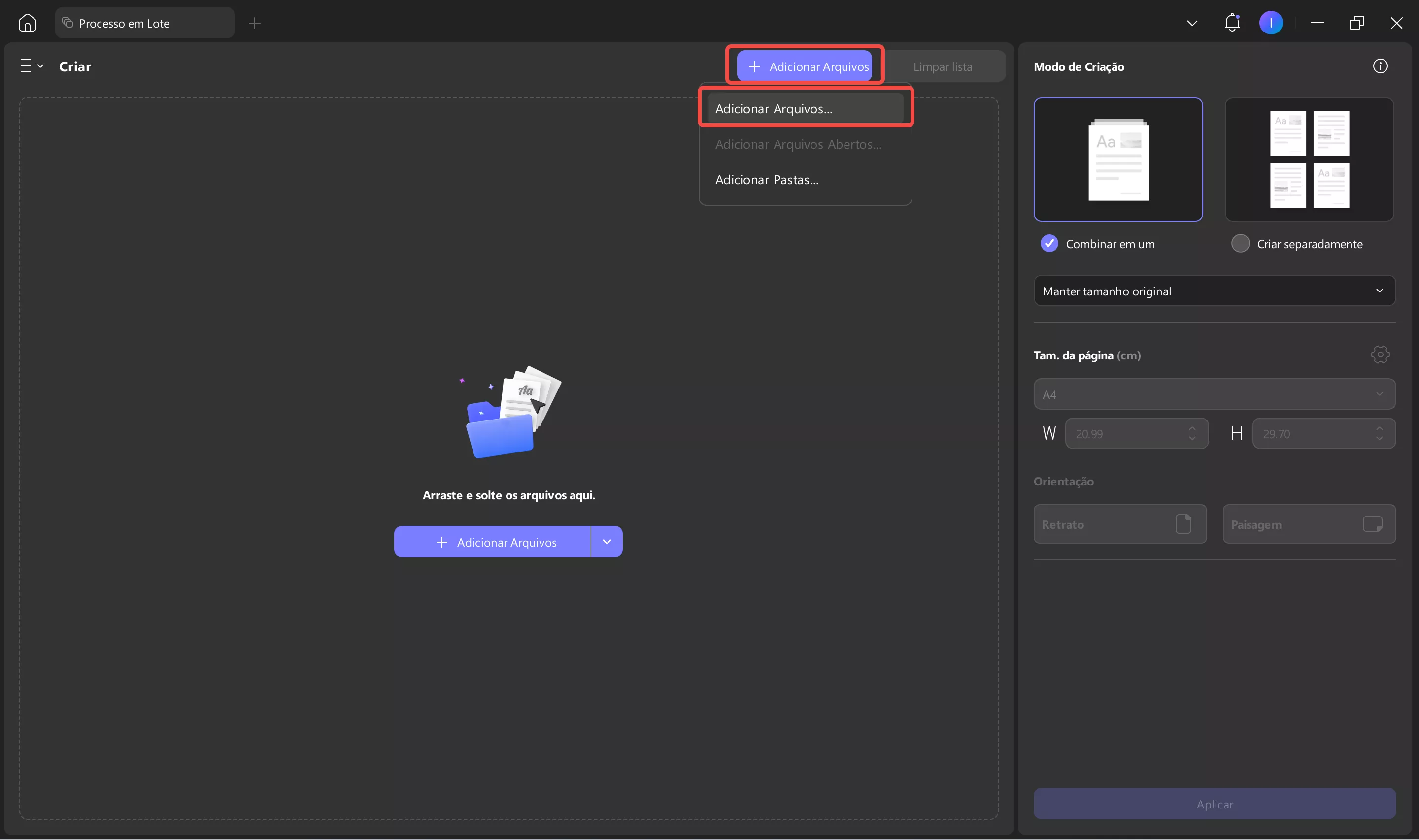 escolha a opção ‘adicionar arquivos’
