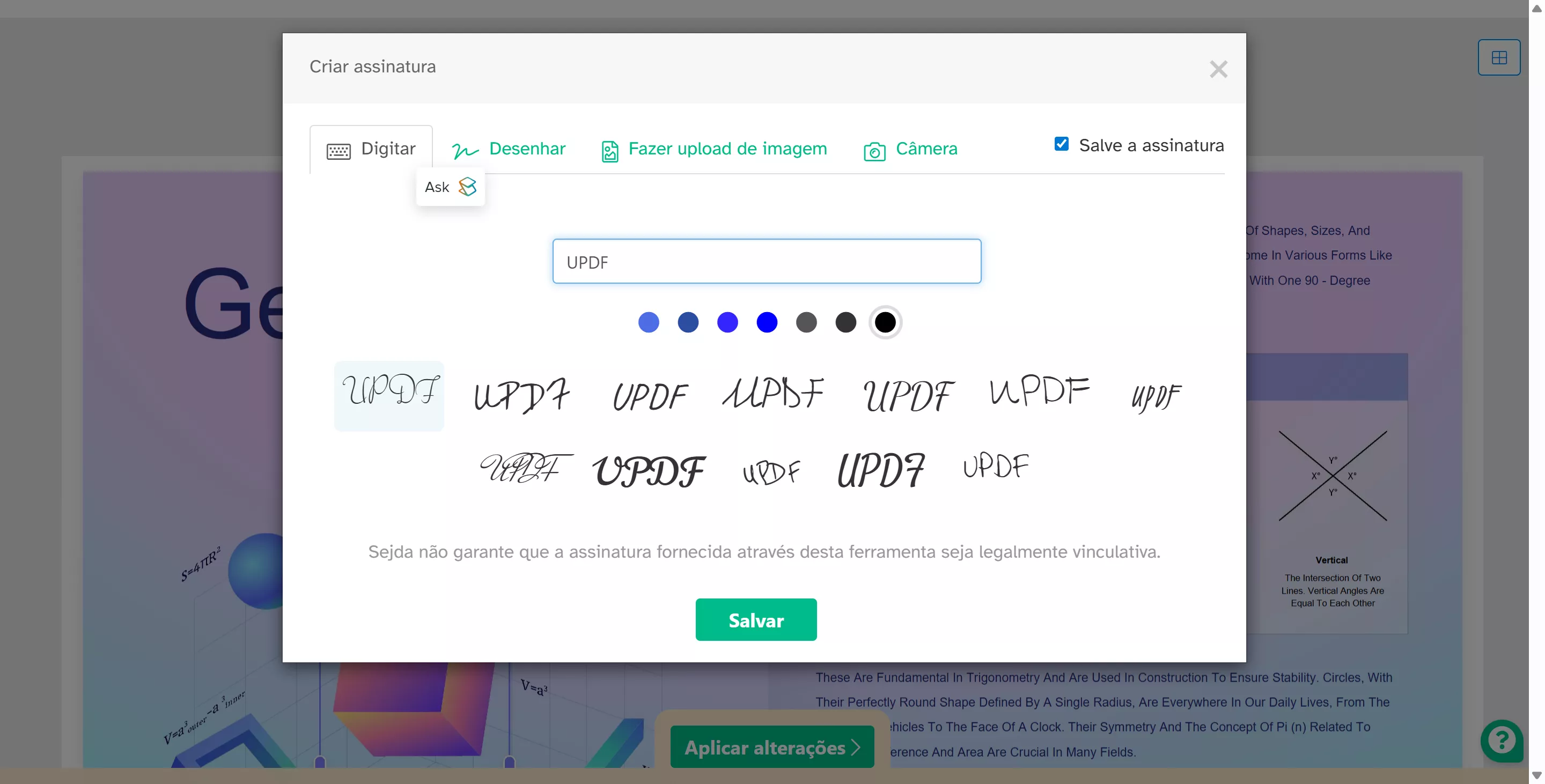 digite para criar assinatura com o sejda