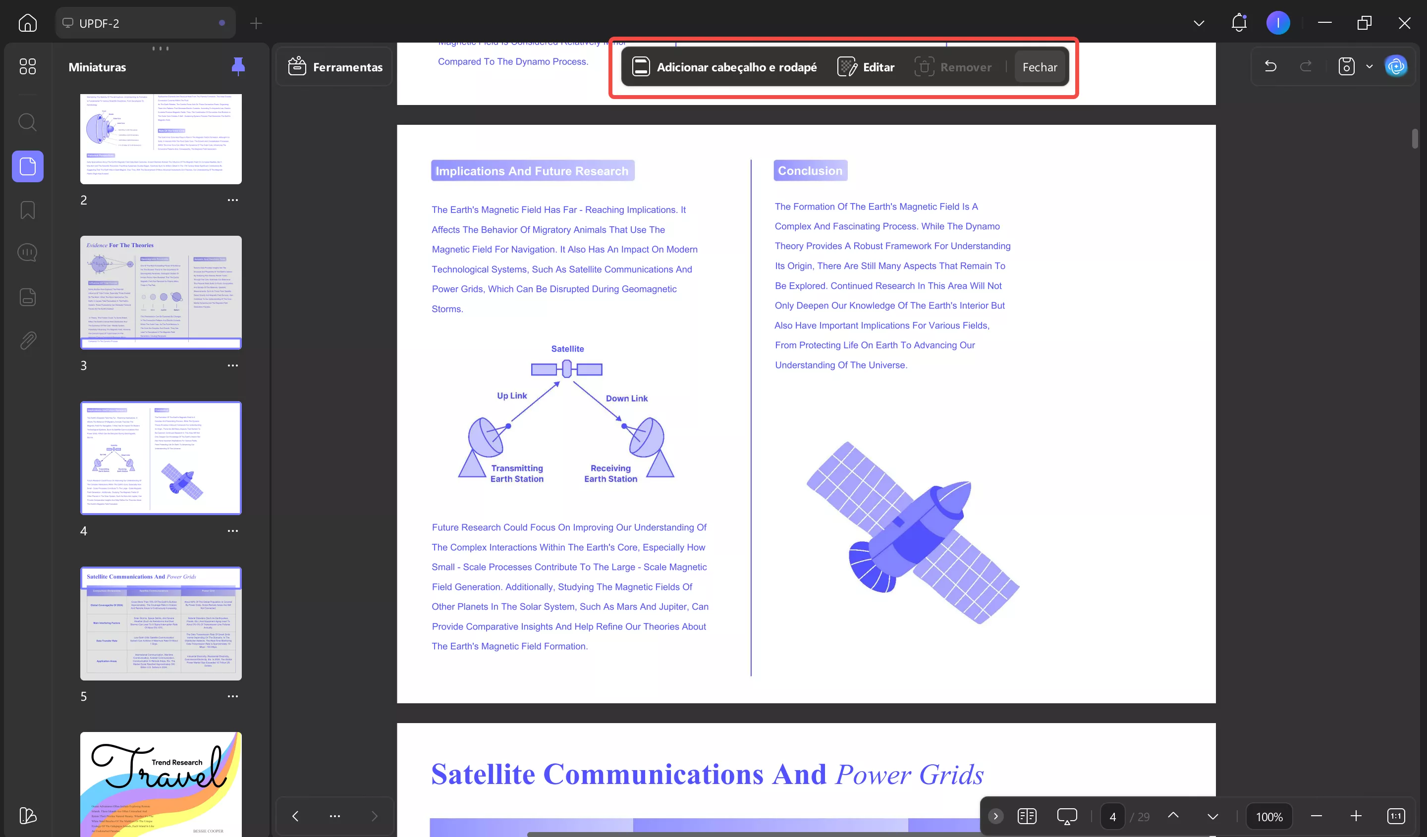 adicionar cabeçalho e rodapé no updf