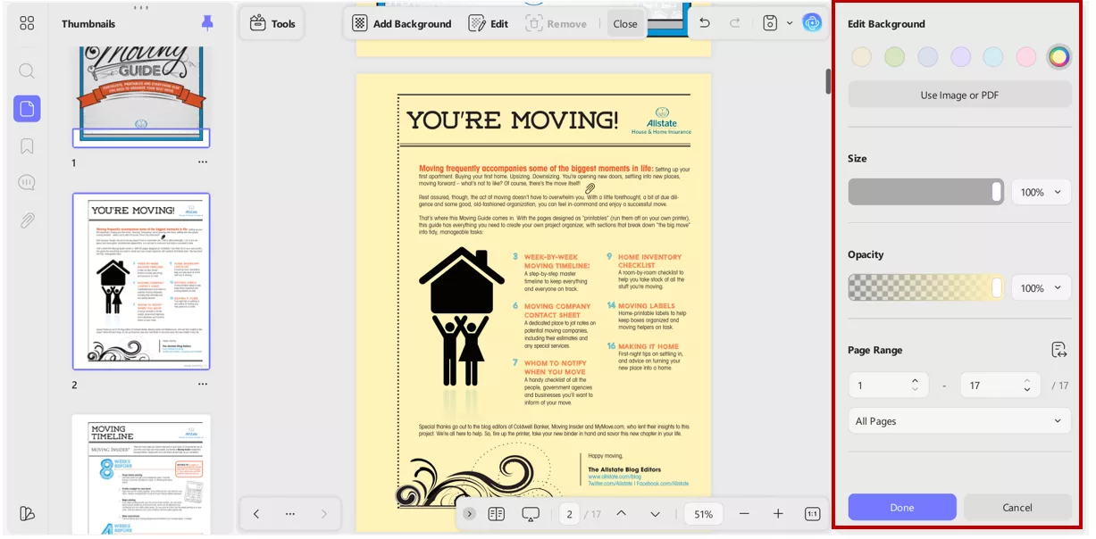 background customization in pdf documents