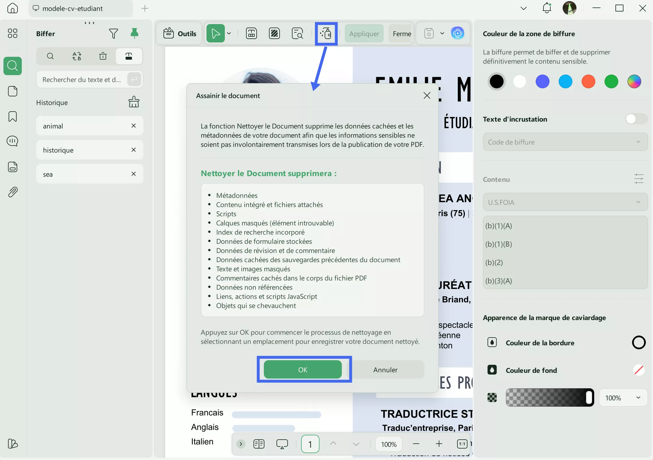 assainir le document