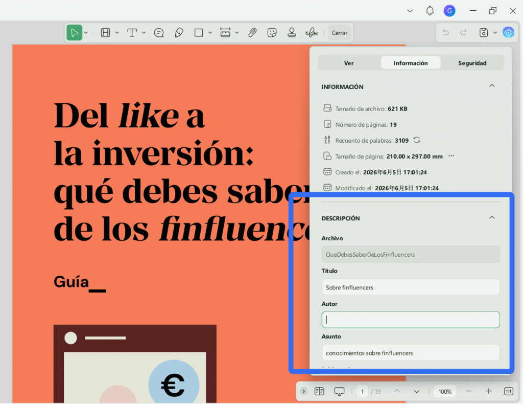 cambiar metadatos pdf en UPDF los campos necesarios