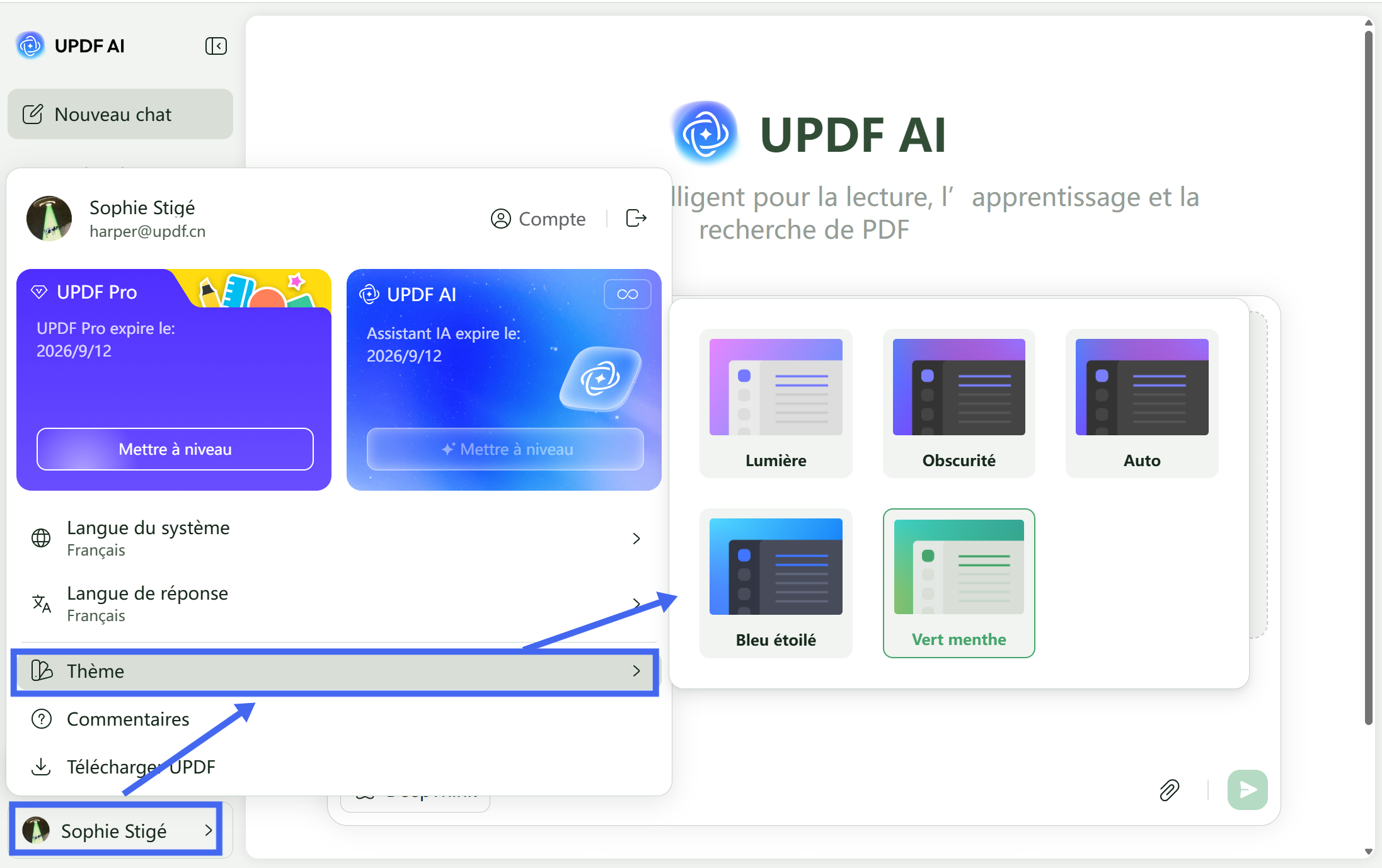 changer la couleur du thème updf ai online