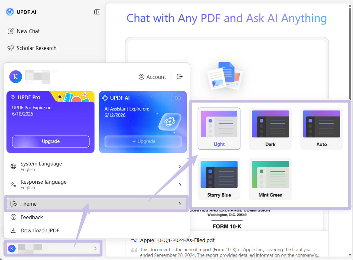 change theme color of updf ai online