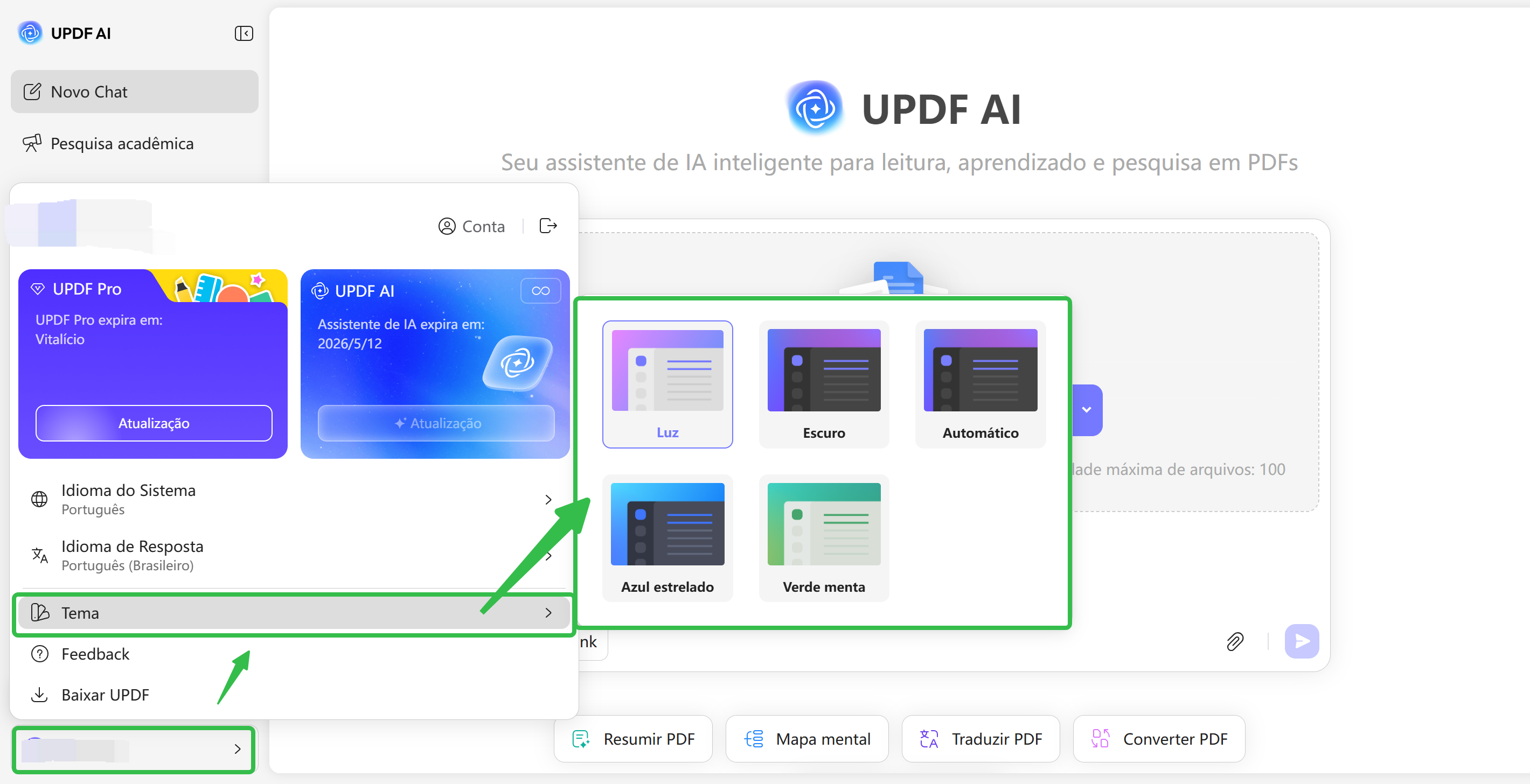 change theme color of updf ai online