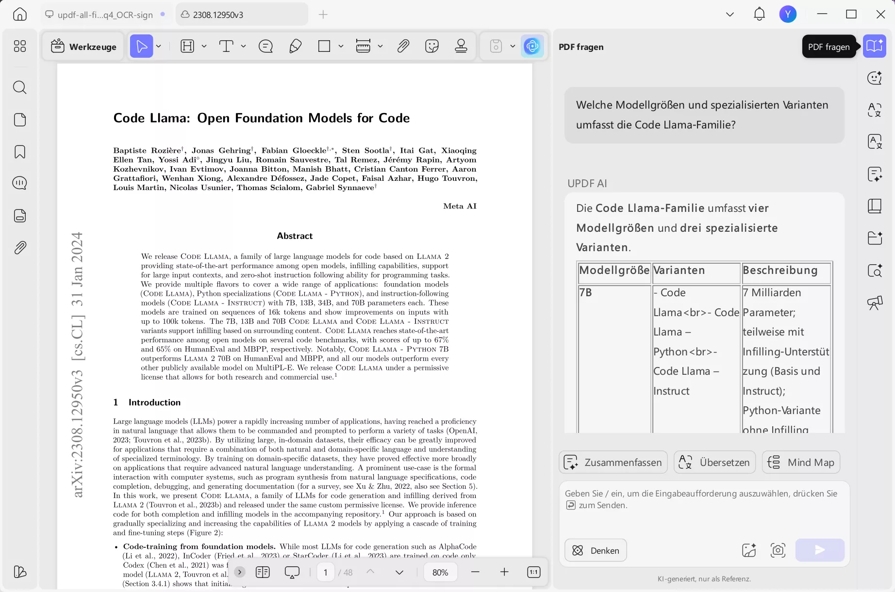 Chat mit PDF-Dateien in updf