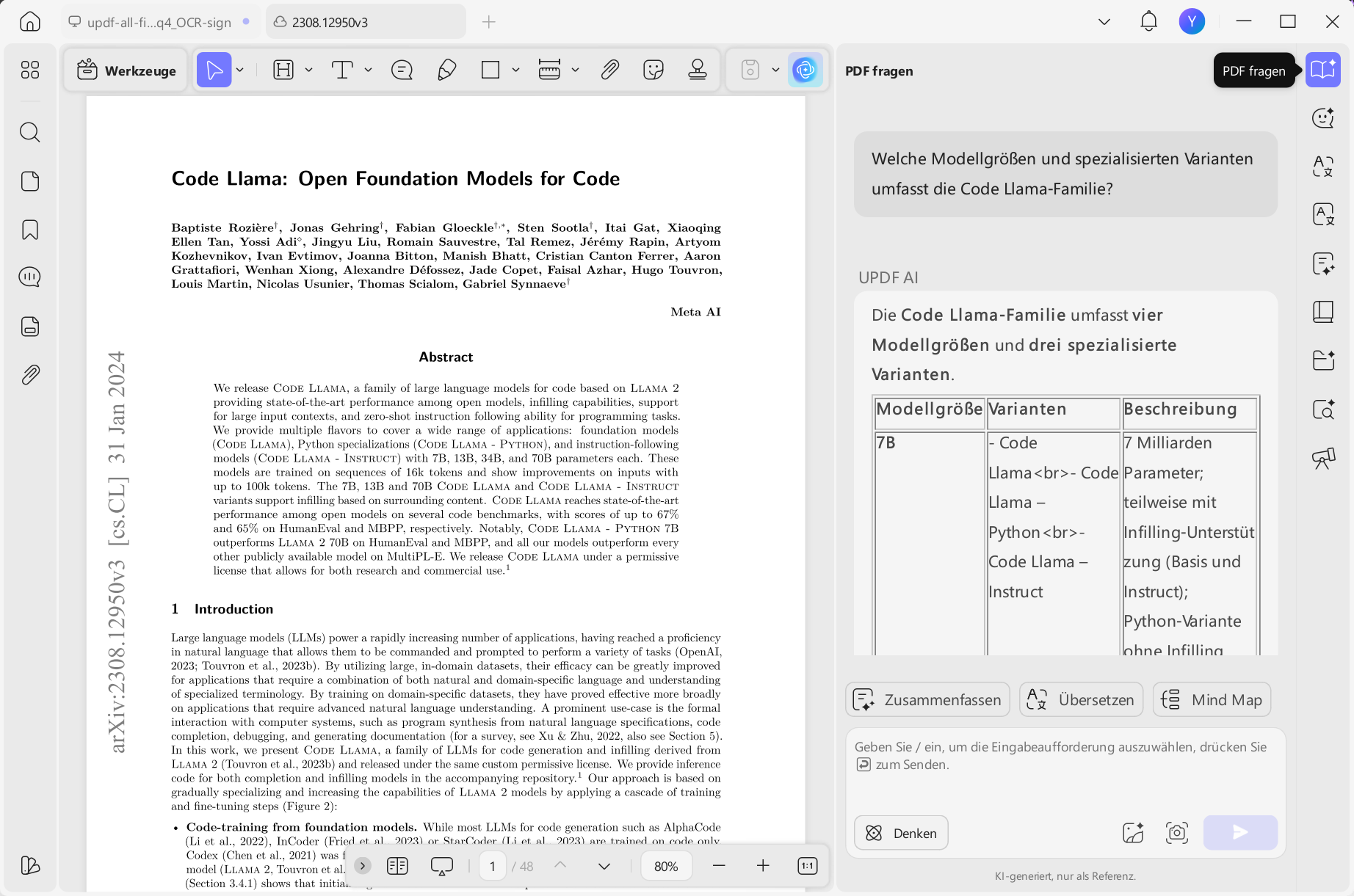 Chat mit PDF-Dateien in updf