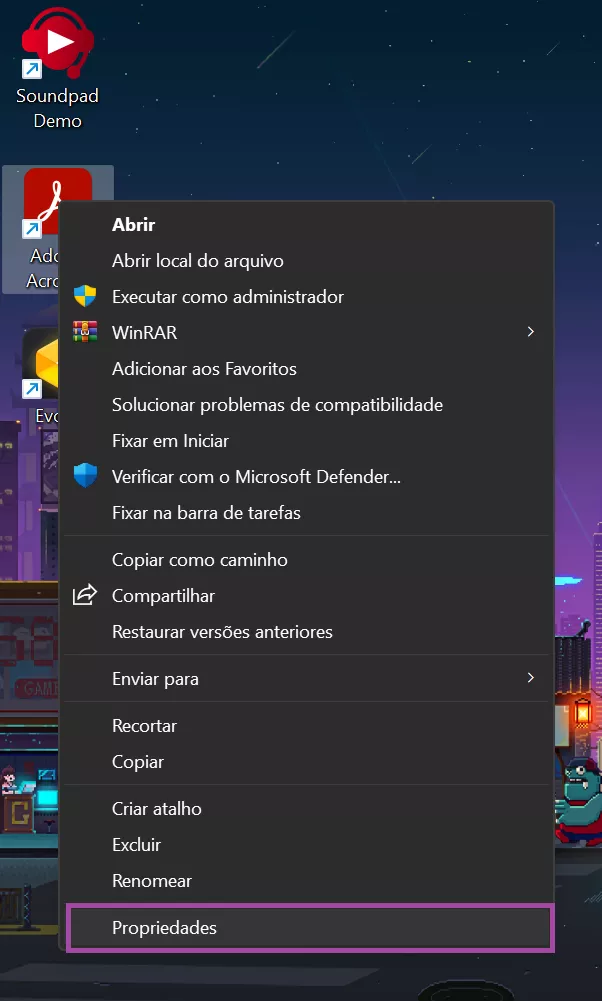 clique em “propriedades”