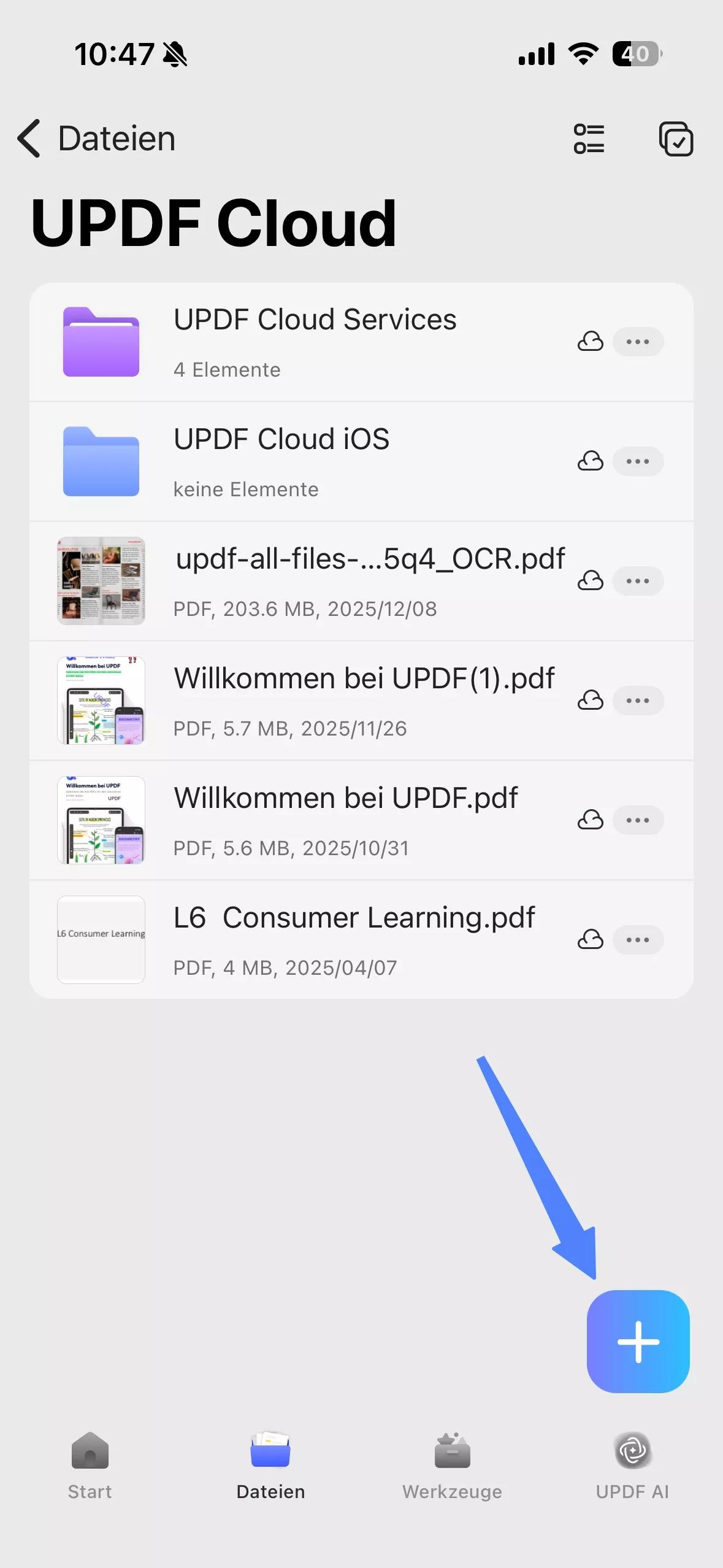 Hochladen aus dem UPDF-Dateienbereich