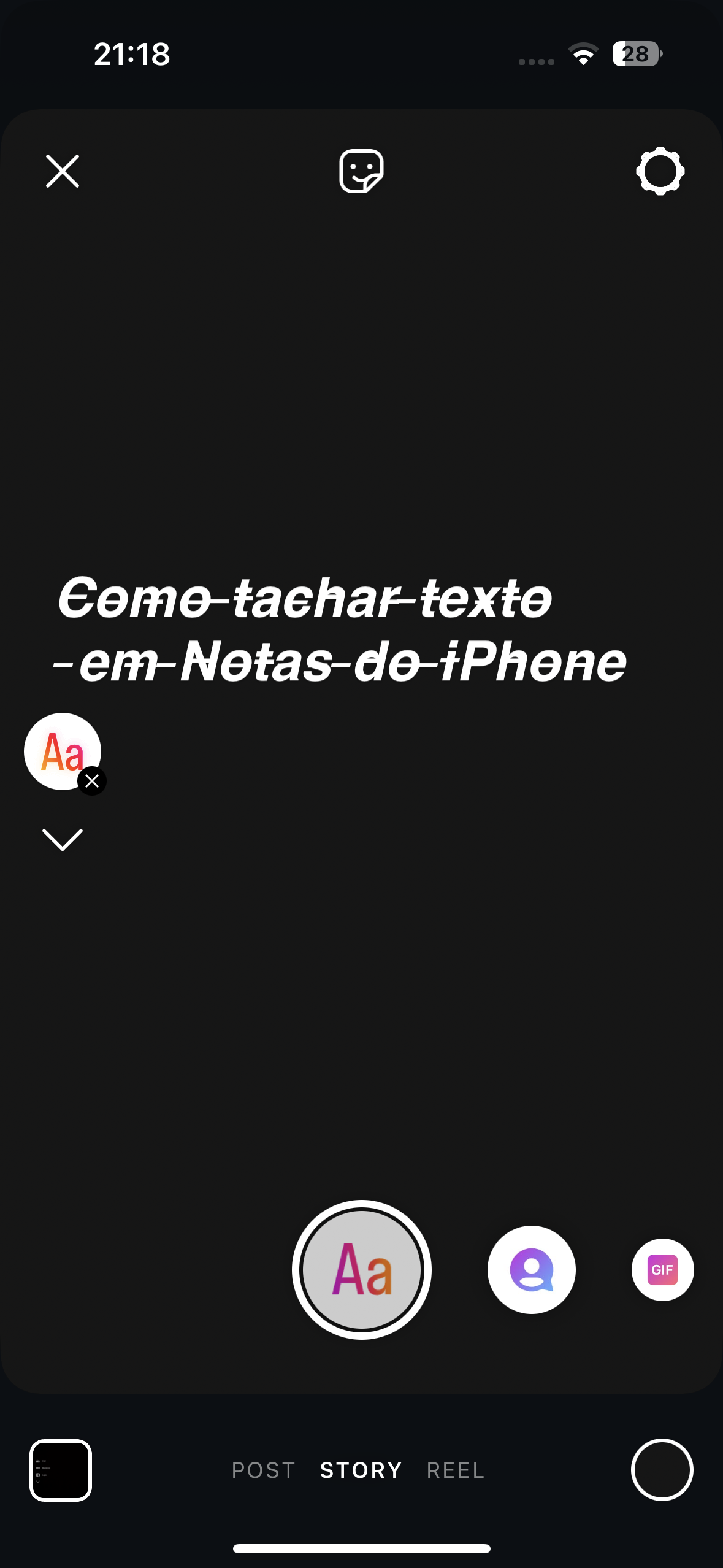 cole o texto tachado no instagram