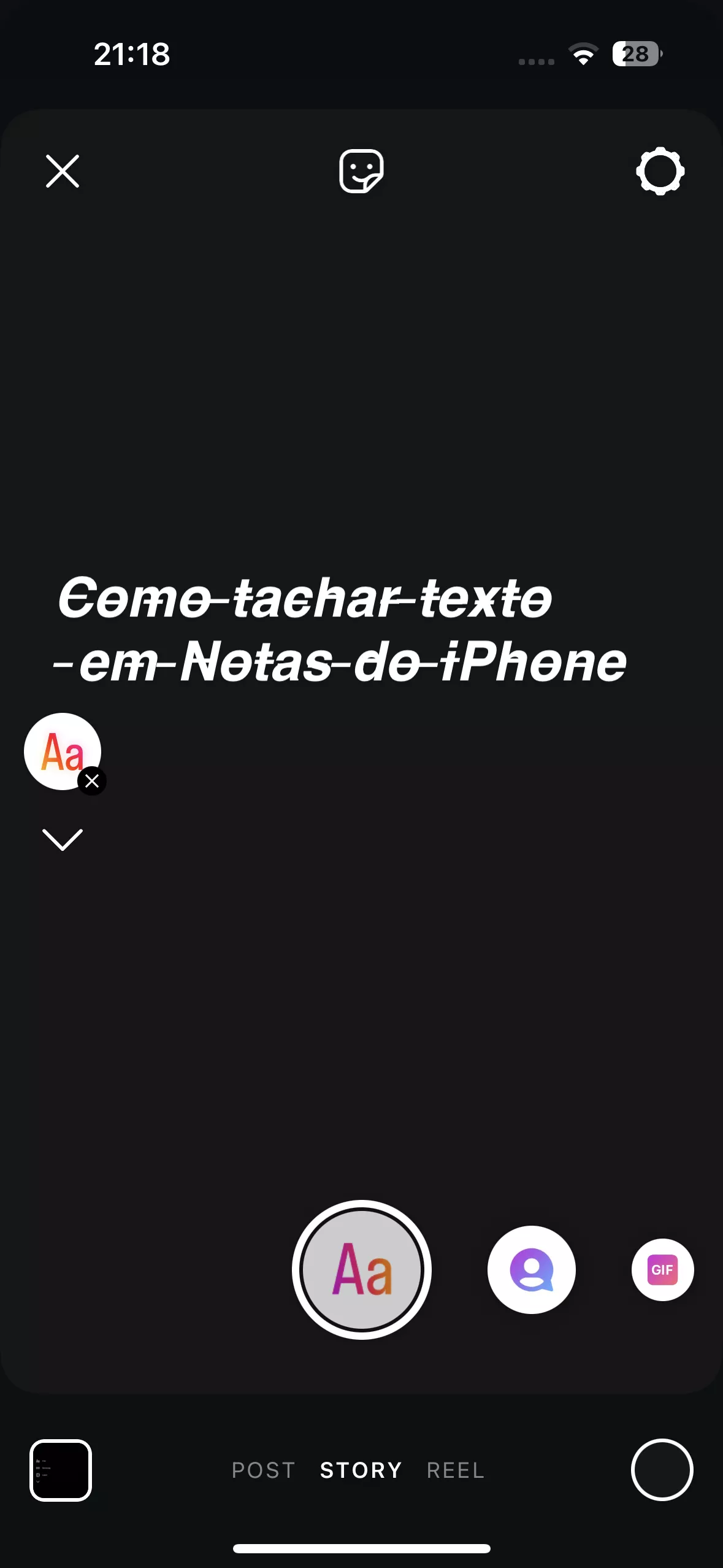 cole o texto tachado no instagram